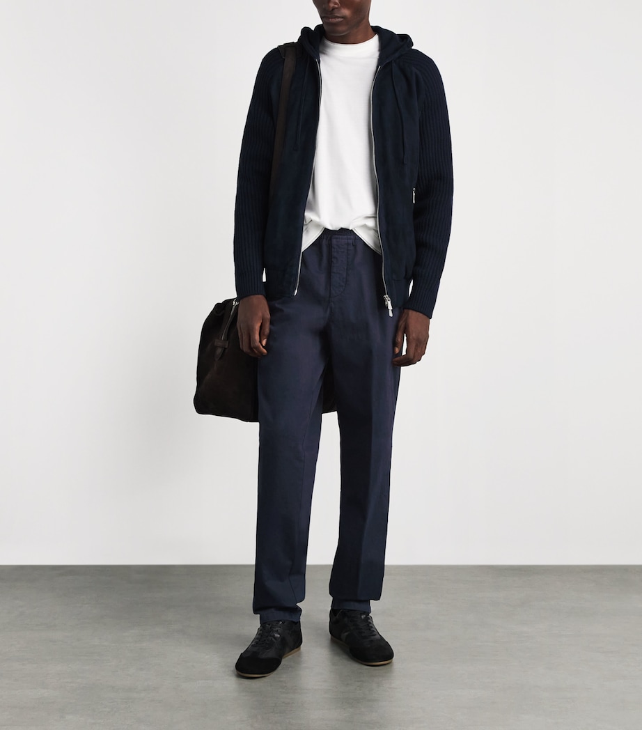 Eleventy Mens Stretch-Cotton Pleated Straight Trousers Blu Image 2