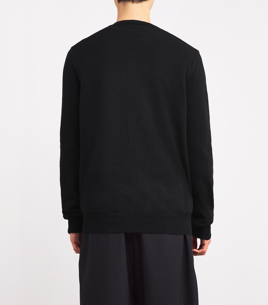 Wool V-Neck Heart Sweater BLACK Image 4