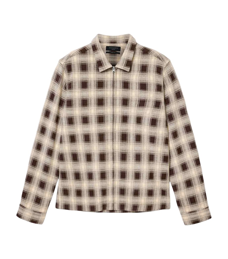 AllSaints Mens Check Krater Overshirt Brown/ecru White Image 1
