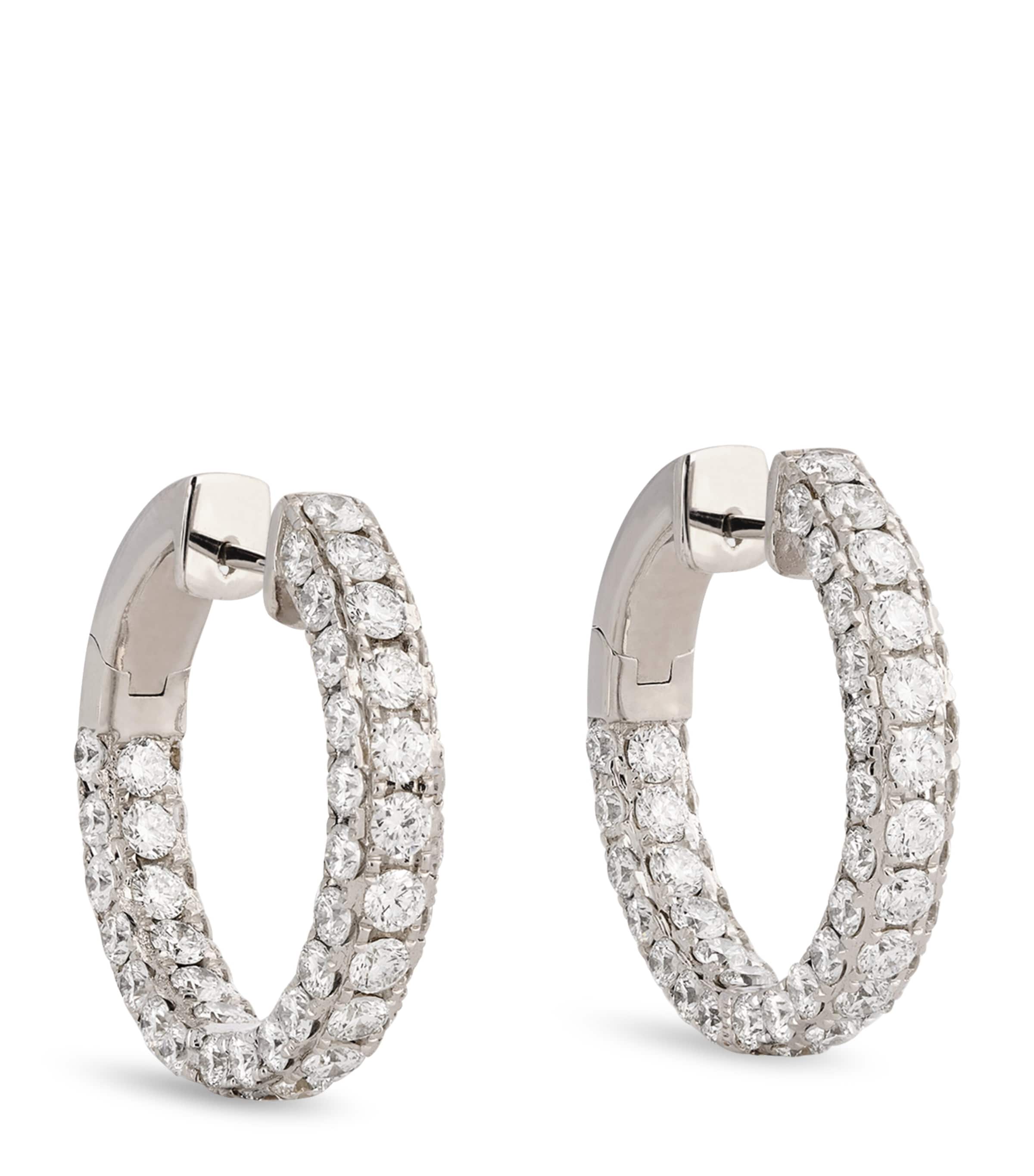 White Gold and Diamond Three-Sided Hoop Earrings WHITE GOLD Image 1