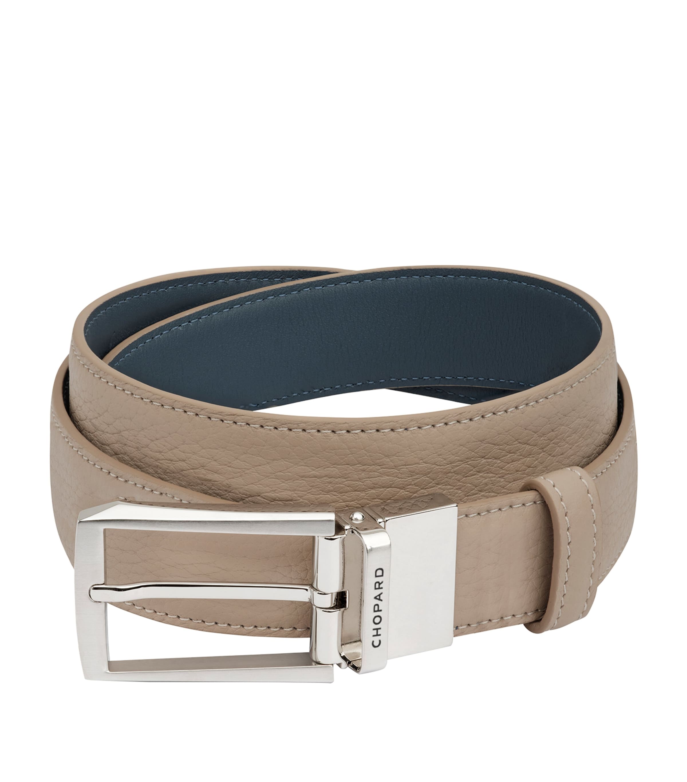 Leather Reversible Belt BEIGE & BLUE Image 1