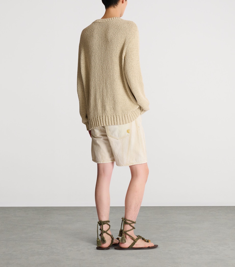 Balmain Mens Cotton Crew-Neck Sweater Beige Foncé Image 3