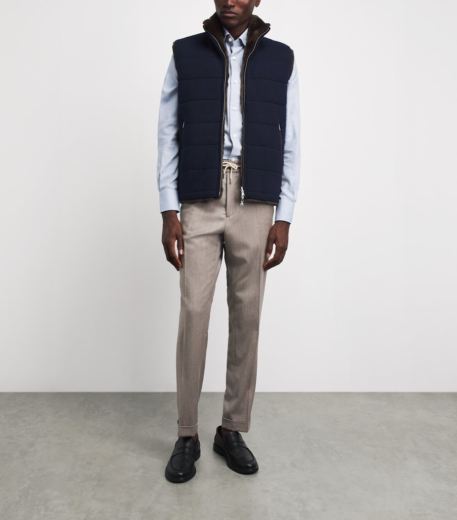 N.Peal Mens Cashmere Fur-Lined Gilet Navy Chocolate Fur Image 2