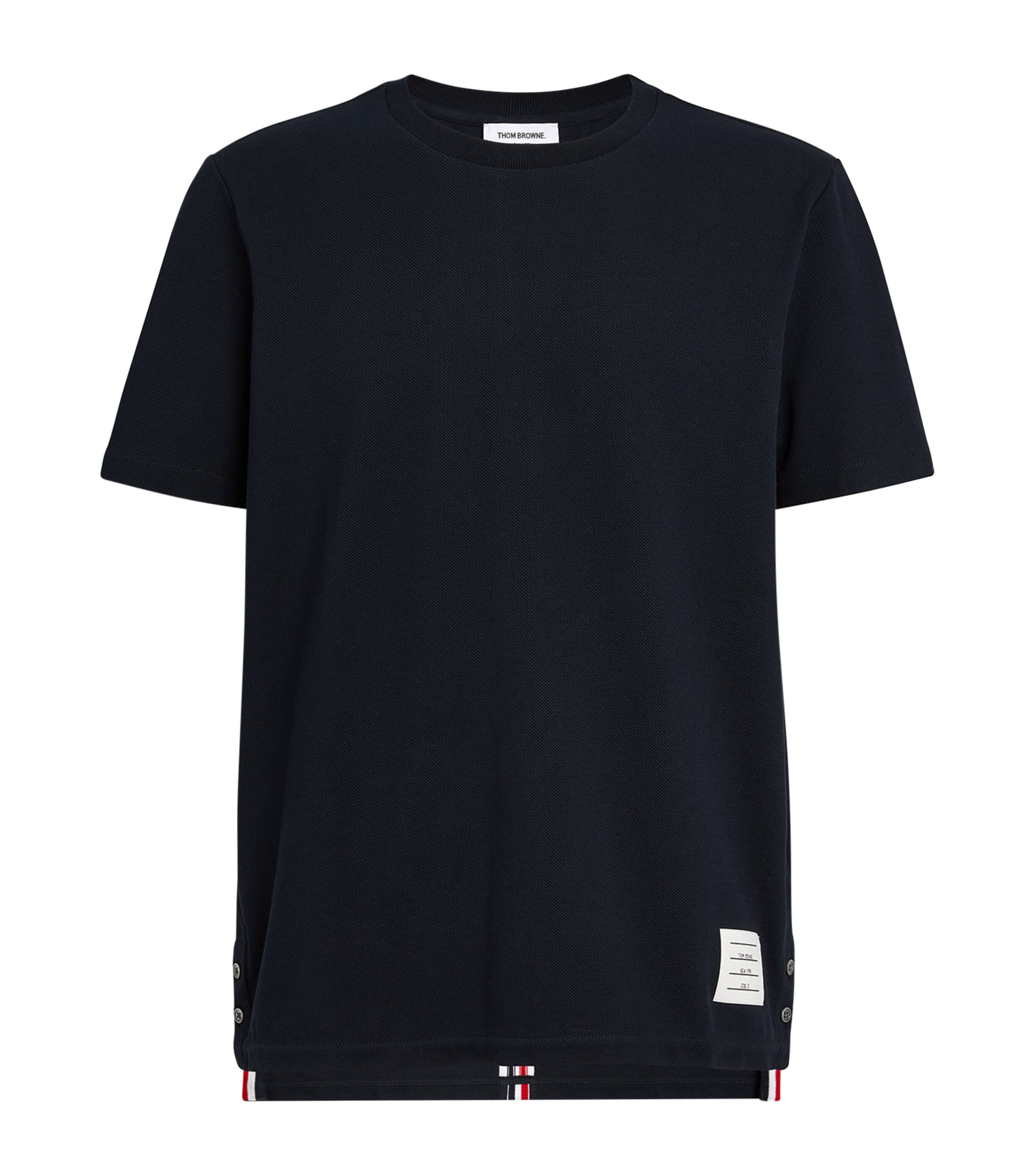 Thom Browne Wool Crew Neck T-shirt With Stripe Detail In Navy