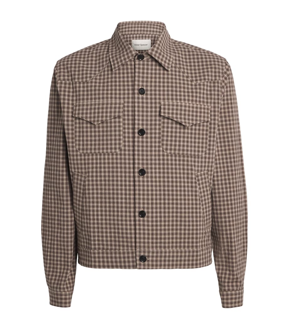 Oliver Spencer Mens Stretch-Cotton Check Witley Overshirt Brown Image 1