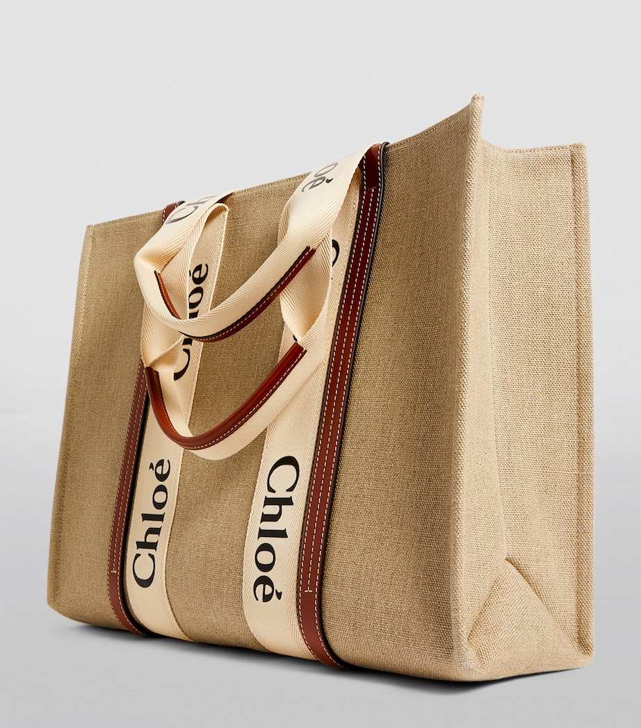 Chloé Large Woody Tote Bag White Brown Image 3