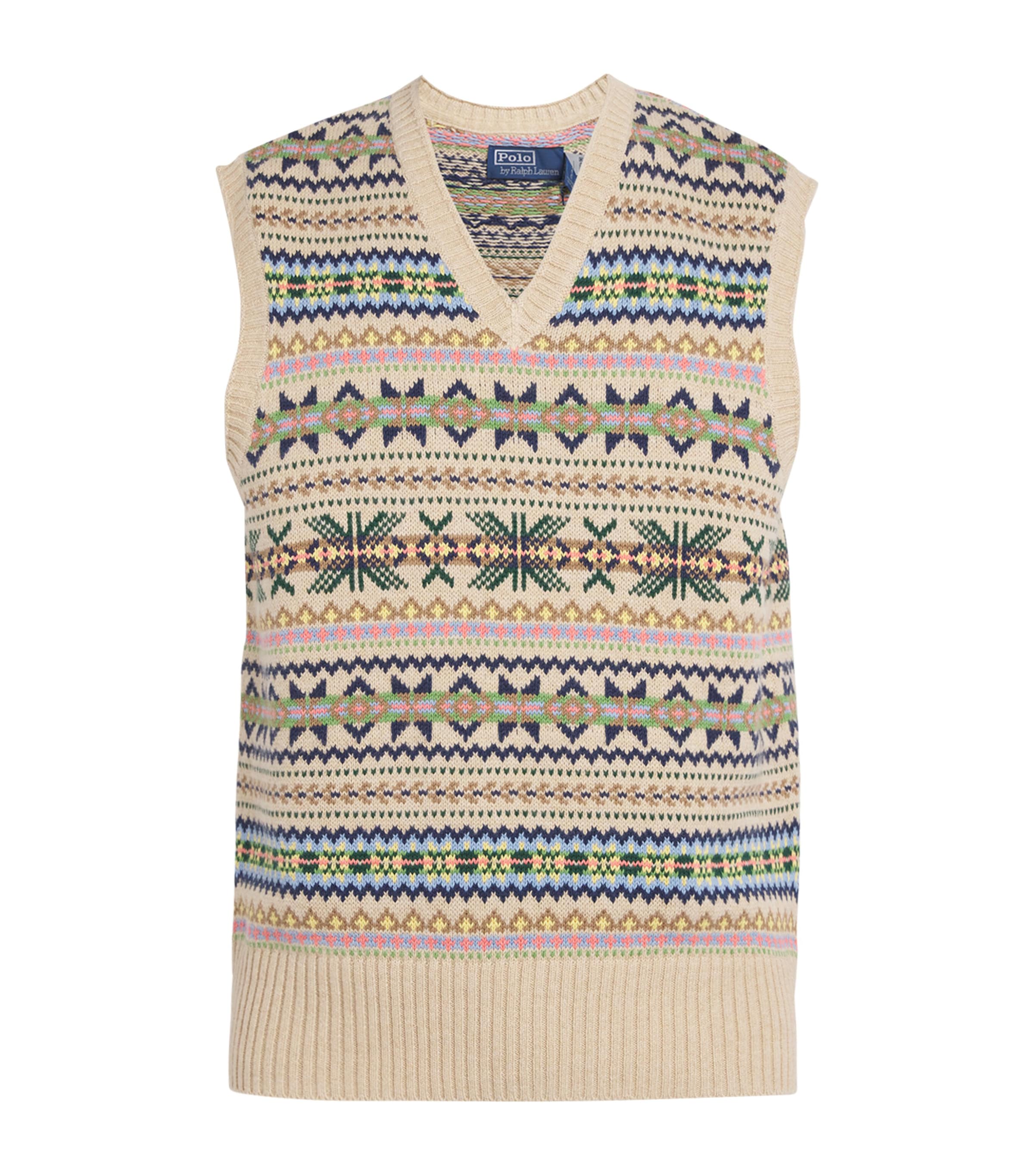Polo Ralph Lauren Beige Cotton-Cashmere Fair Isle Sweater Vest