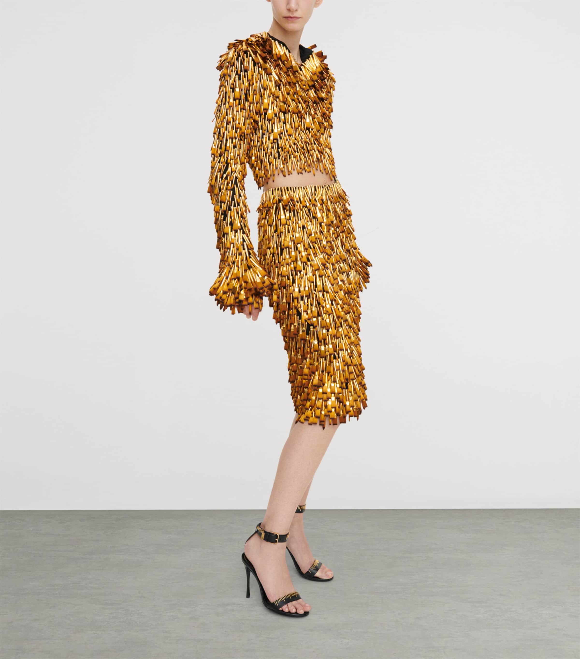 Schiaparelli Womens Embellished Pencil Midi Skirt Gold Image 4