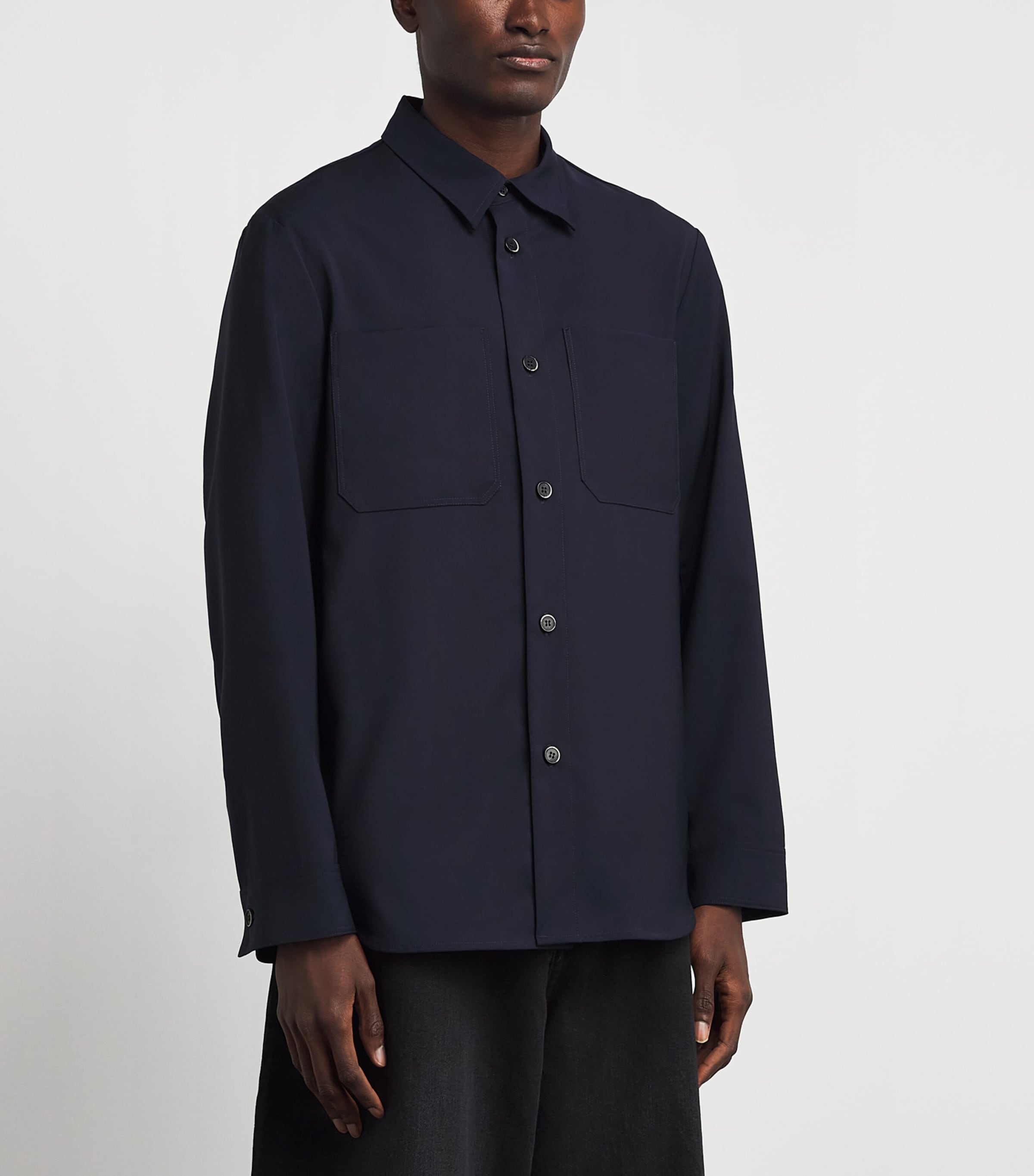 Barena Mens Tropical Wool Overshirt Navy Image 4