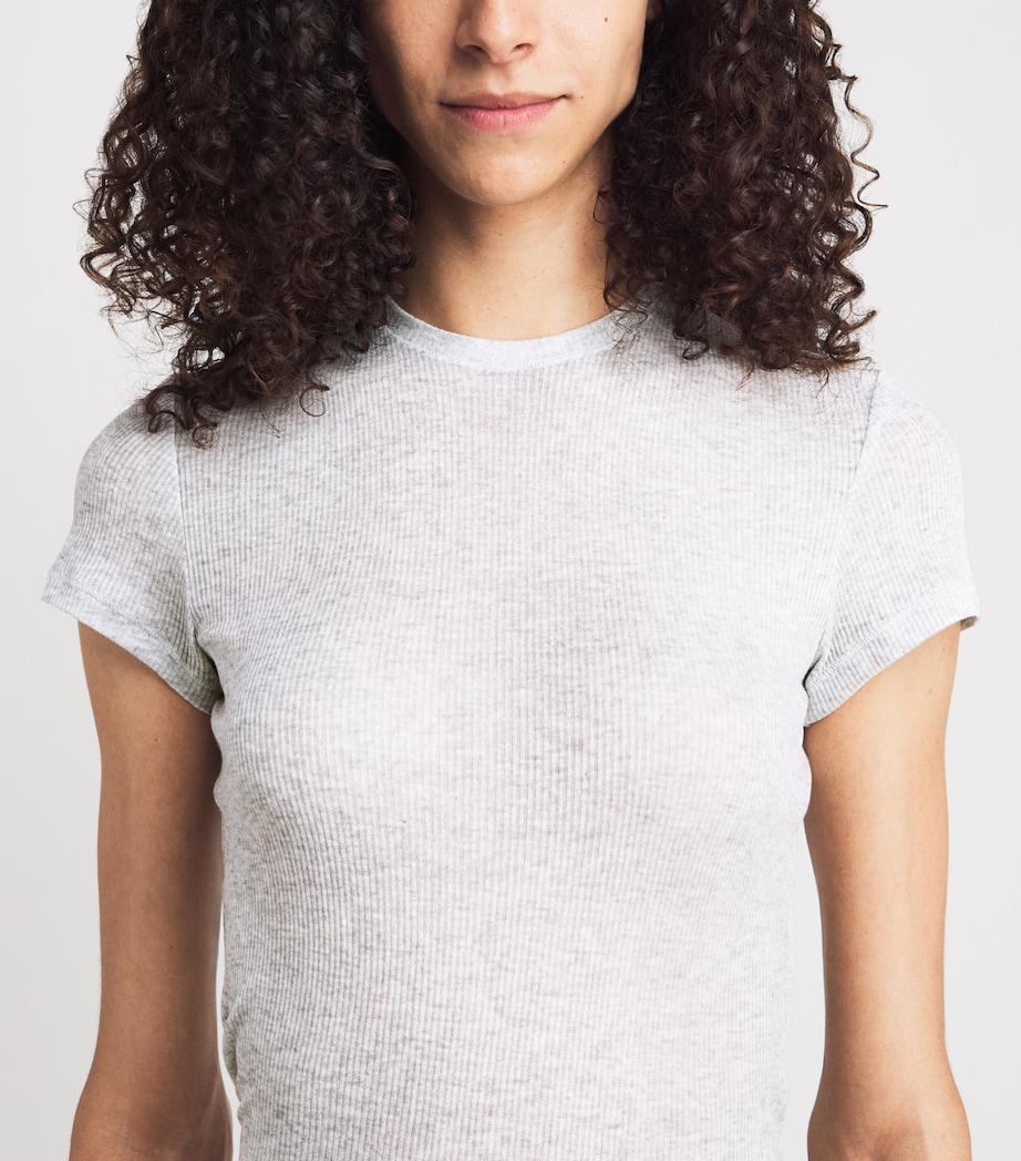 Skims Womens Semi-Sheer Ribbed T-Shirt Light Heather Grey Image 3
