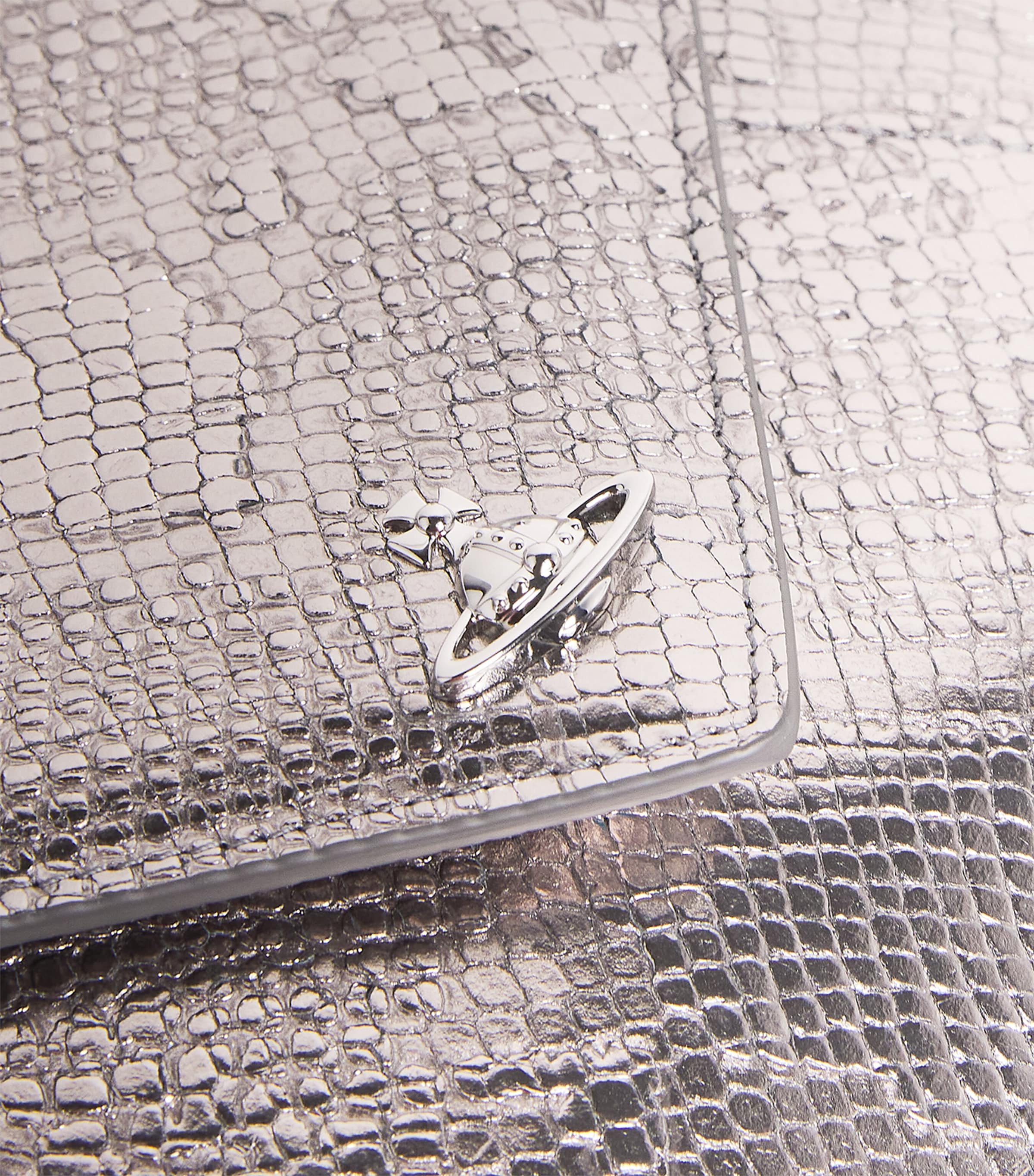 Croc-Embossed Leather Envelope Clutch Bag IRON Image 4