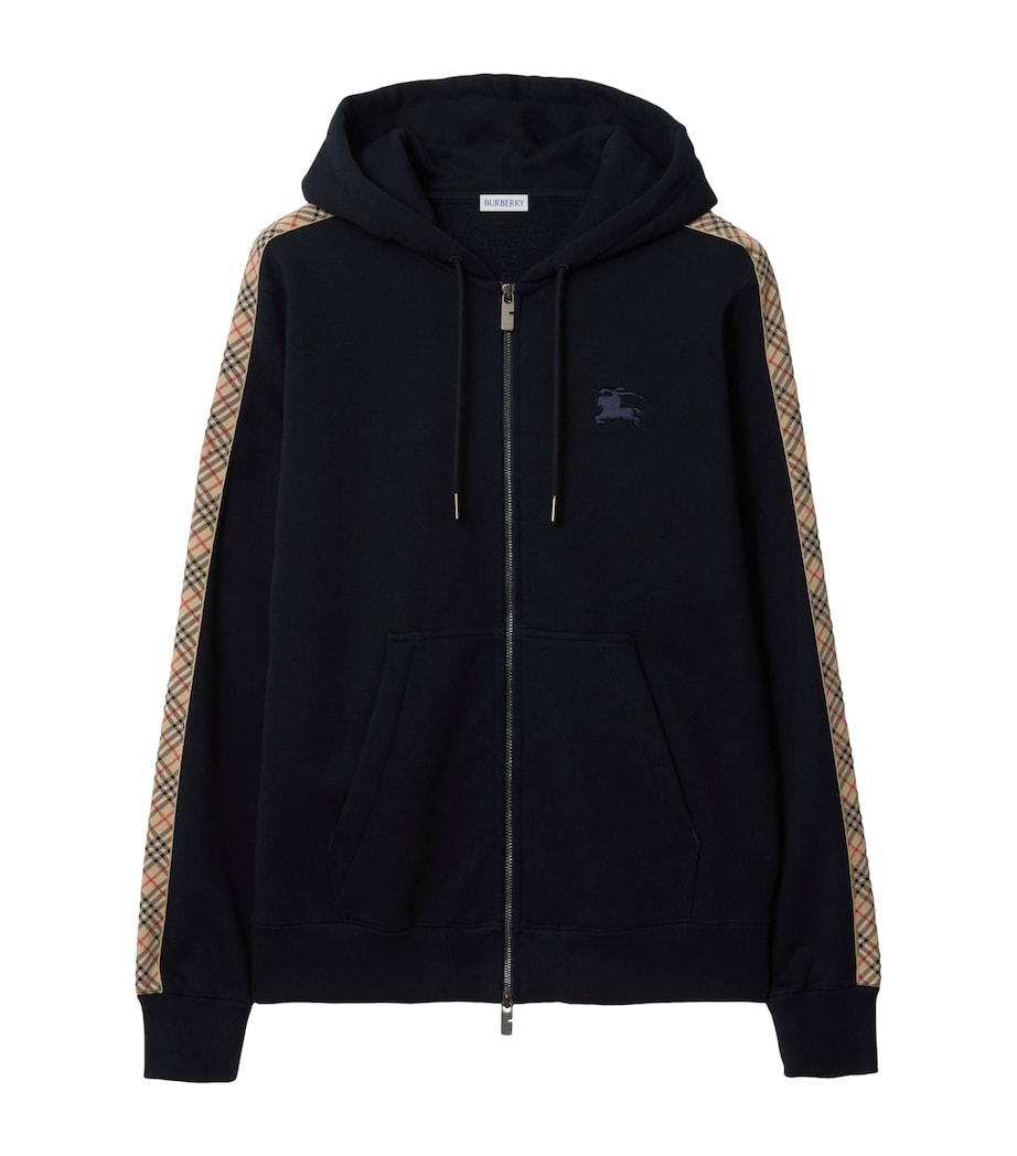 Cotton Check-Trim Zip-Up Hoodie NAVY Image 1