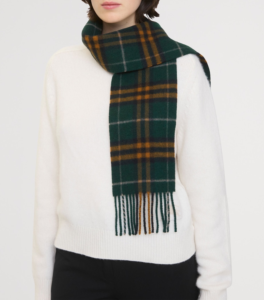 Cashmere Narrow Check Scarf BRIGADE GREEN Image 3