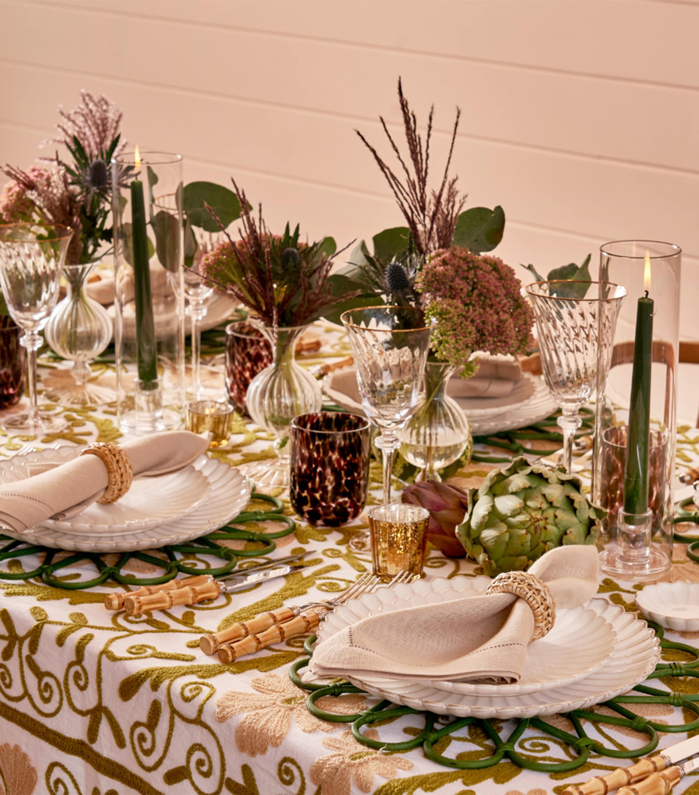 Cotton Suzani Tablecloth (180cm x 300cm) GREEN Image 3