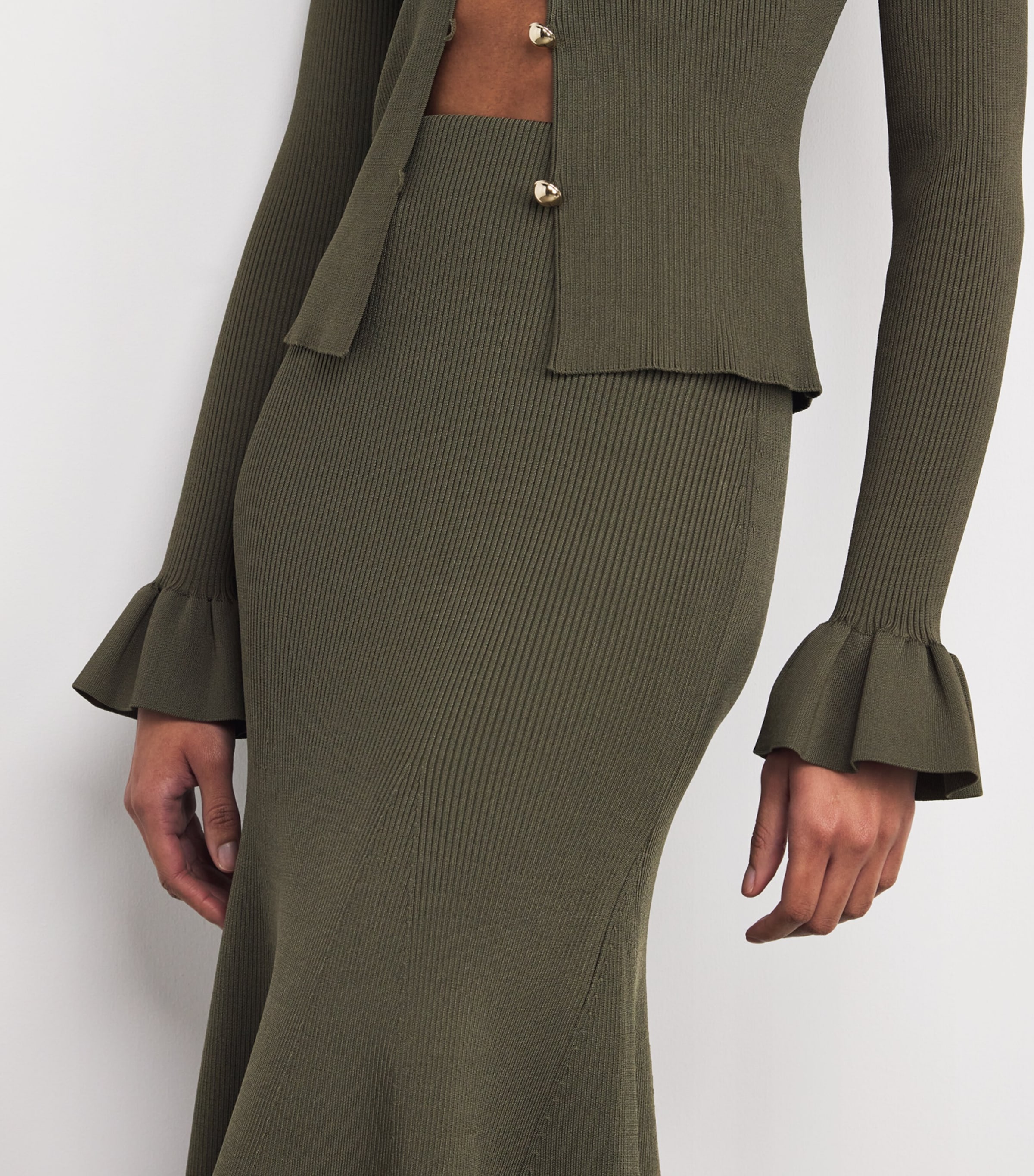 Rib-Knit Midi Skirt GREEN Image 6