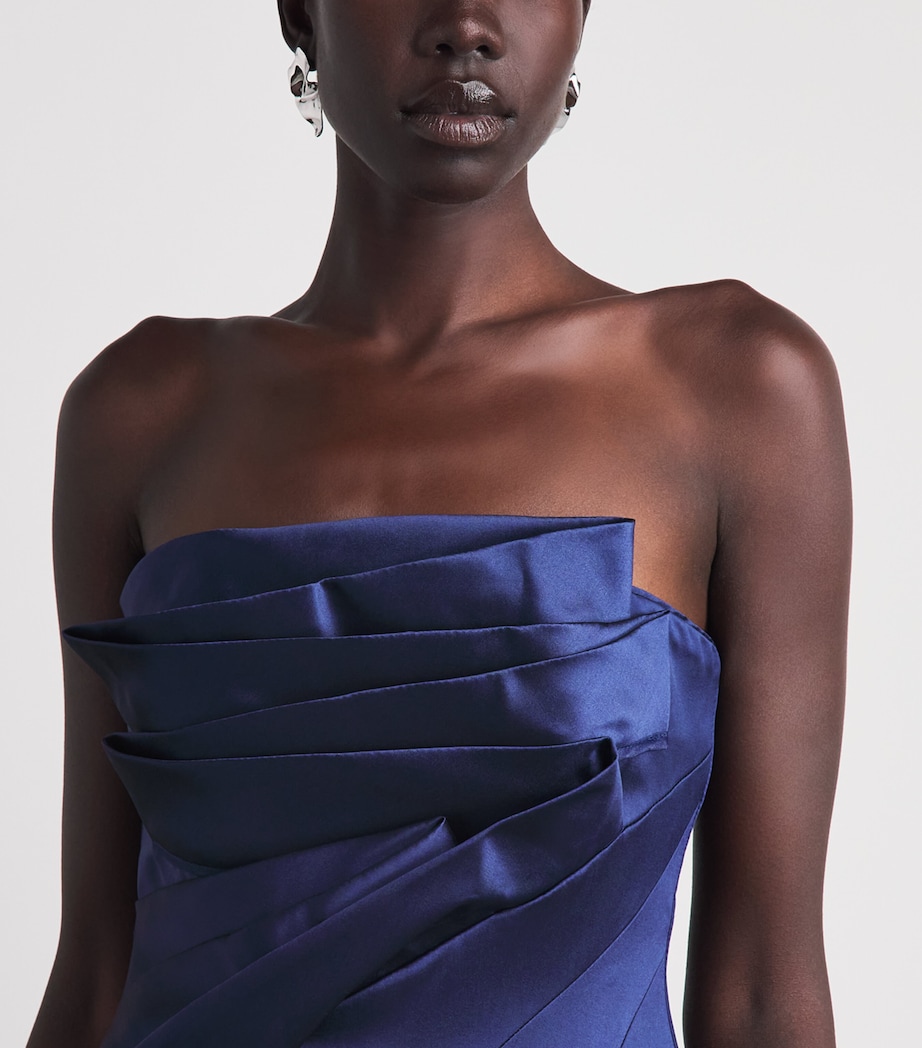 Talbot Runhof Womens Mikado Satin Pleated Gown Navy Image 3