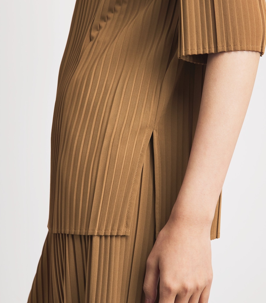 MM Womens Chiffon Pleated Boat-Neck Blouse Hazelnut Brown Image 3
