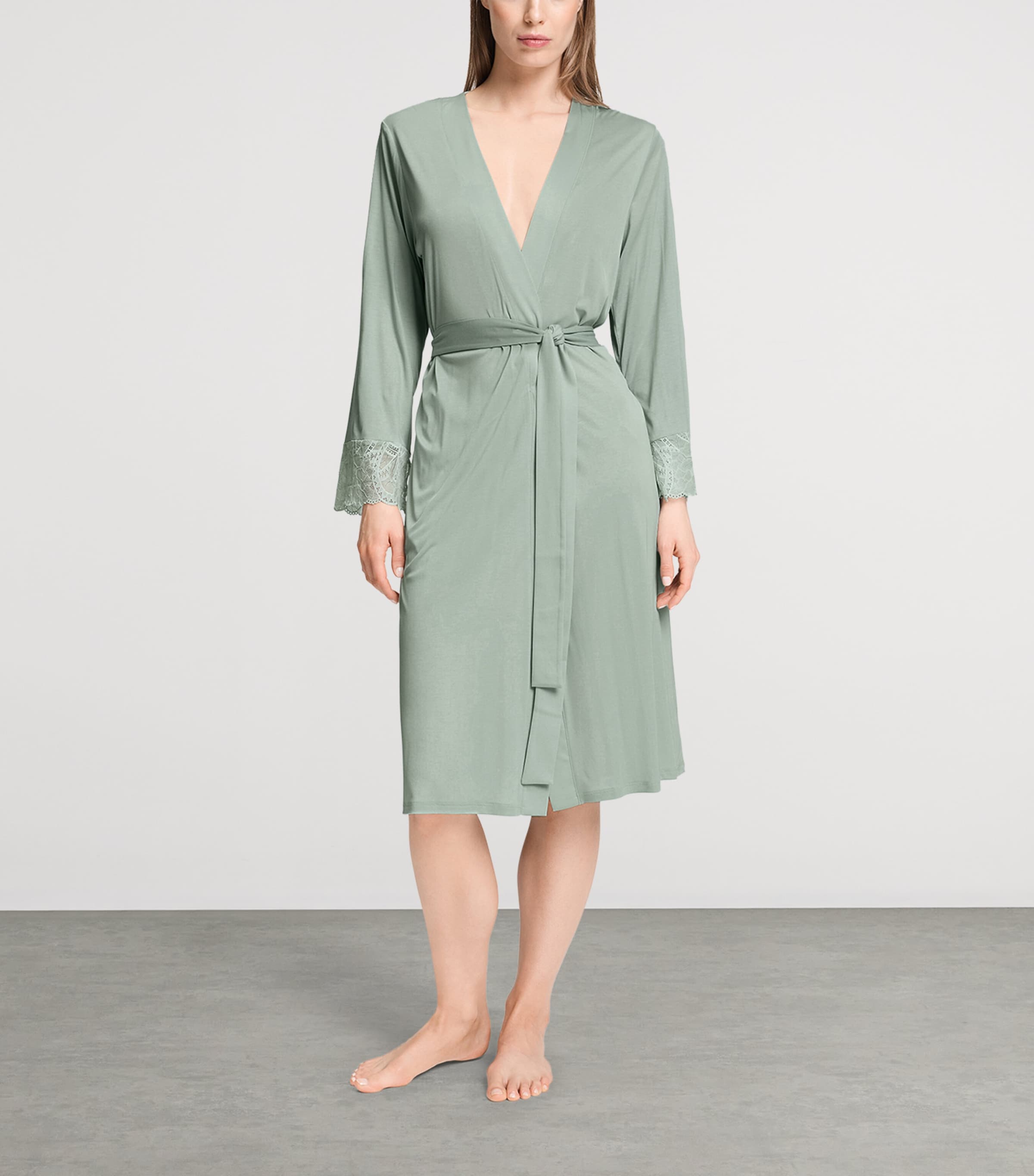 Hanro Womens Modal Lace-Trim Robe Mystic Breeze Image 2