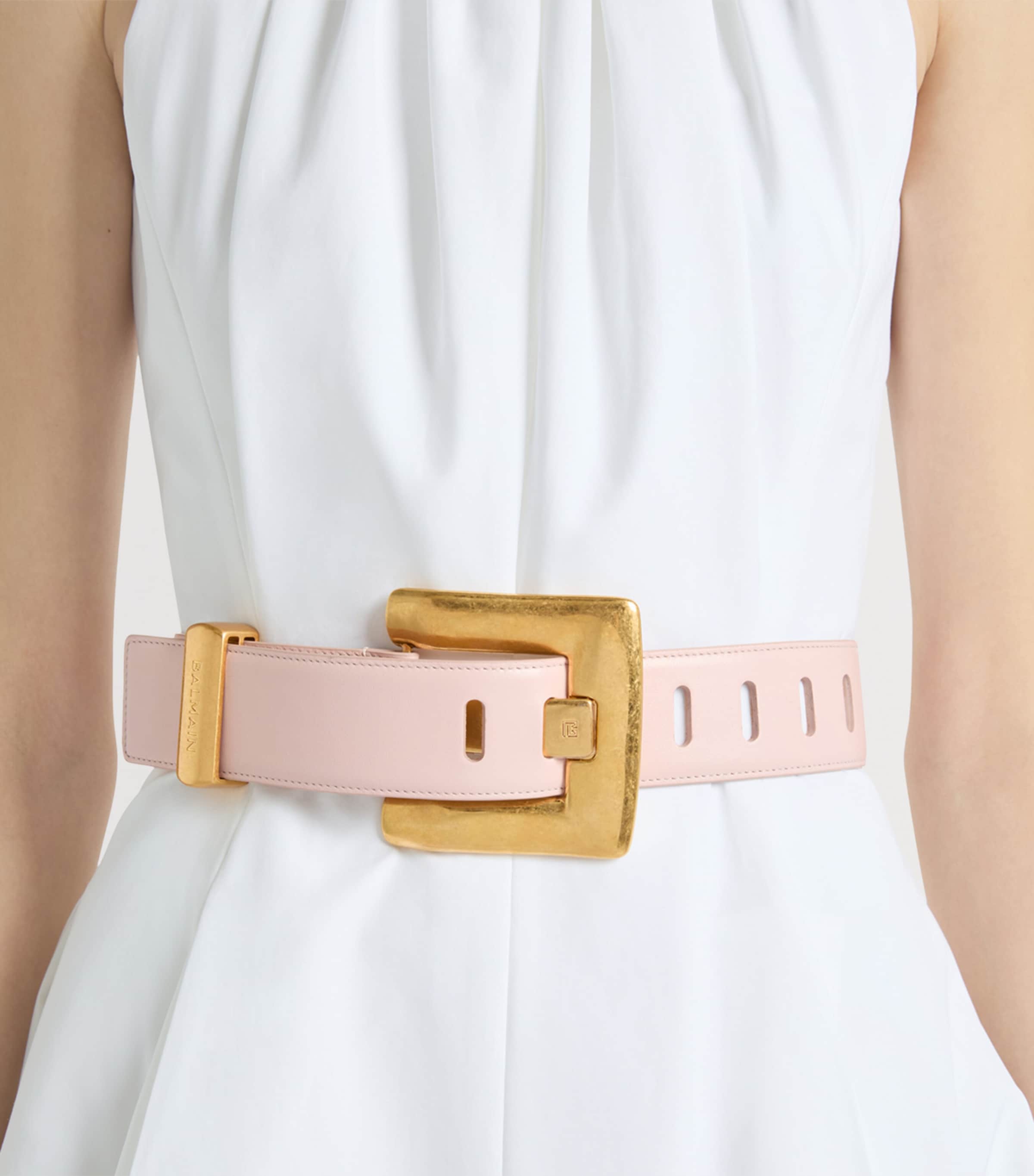 Balmain Leather Anthem Belt Rose Pale Image 2
