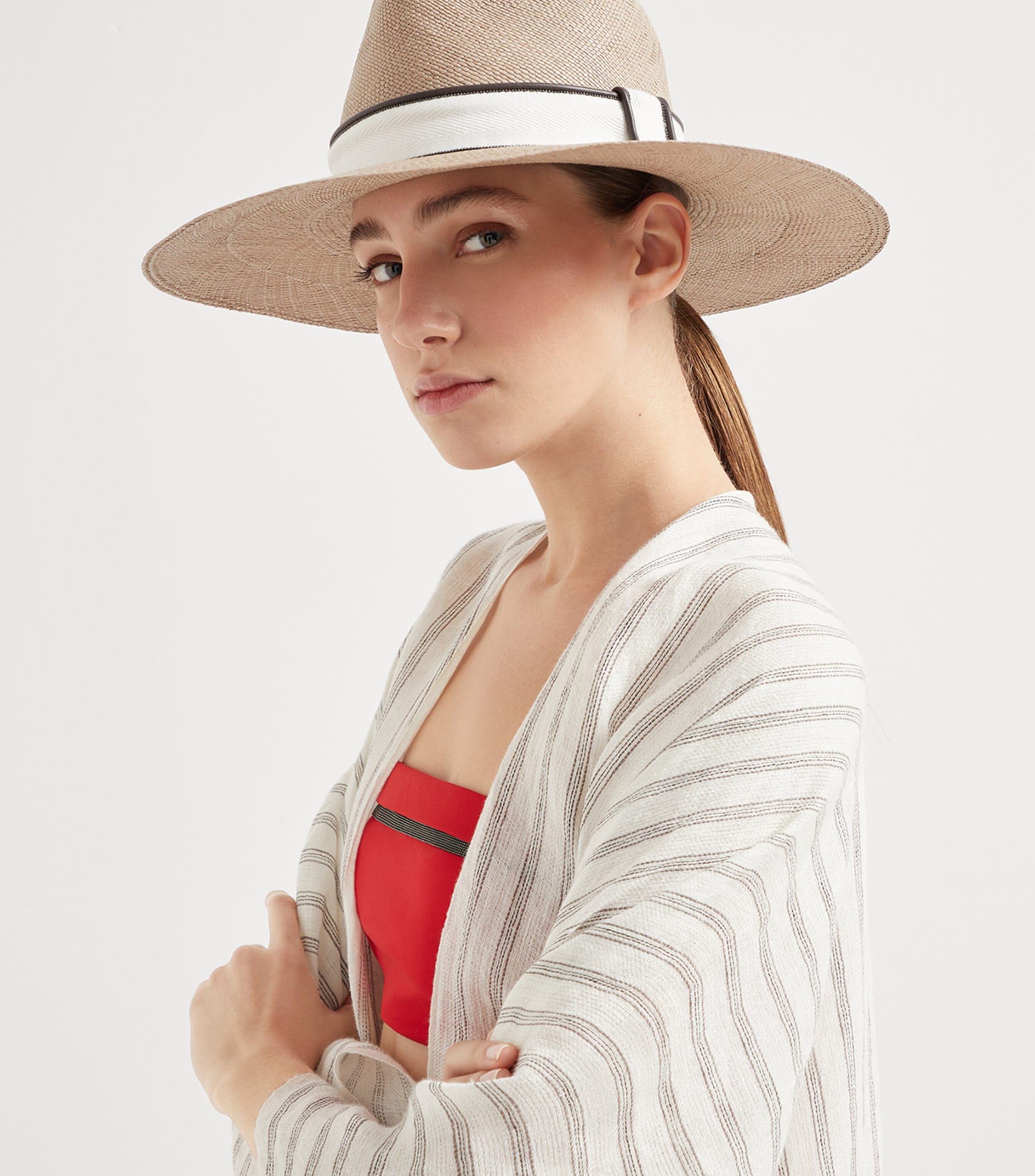 ストローハット BRUNELLO CUCINELLI Fedora straw Straw fedora for Woman in Cool Beige | Brunello Cucinelli