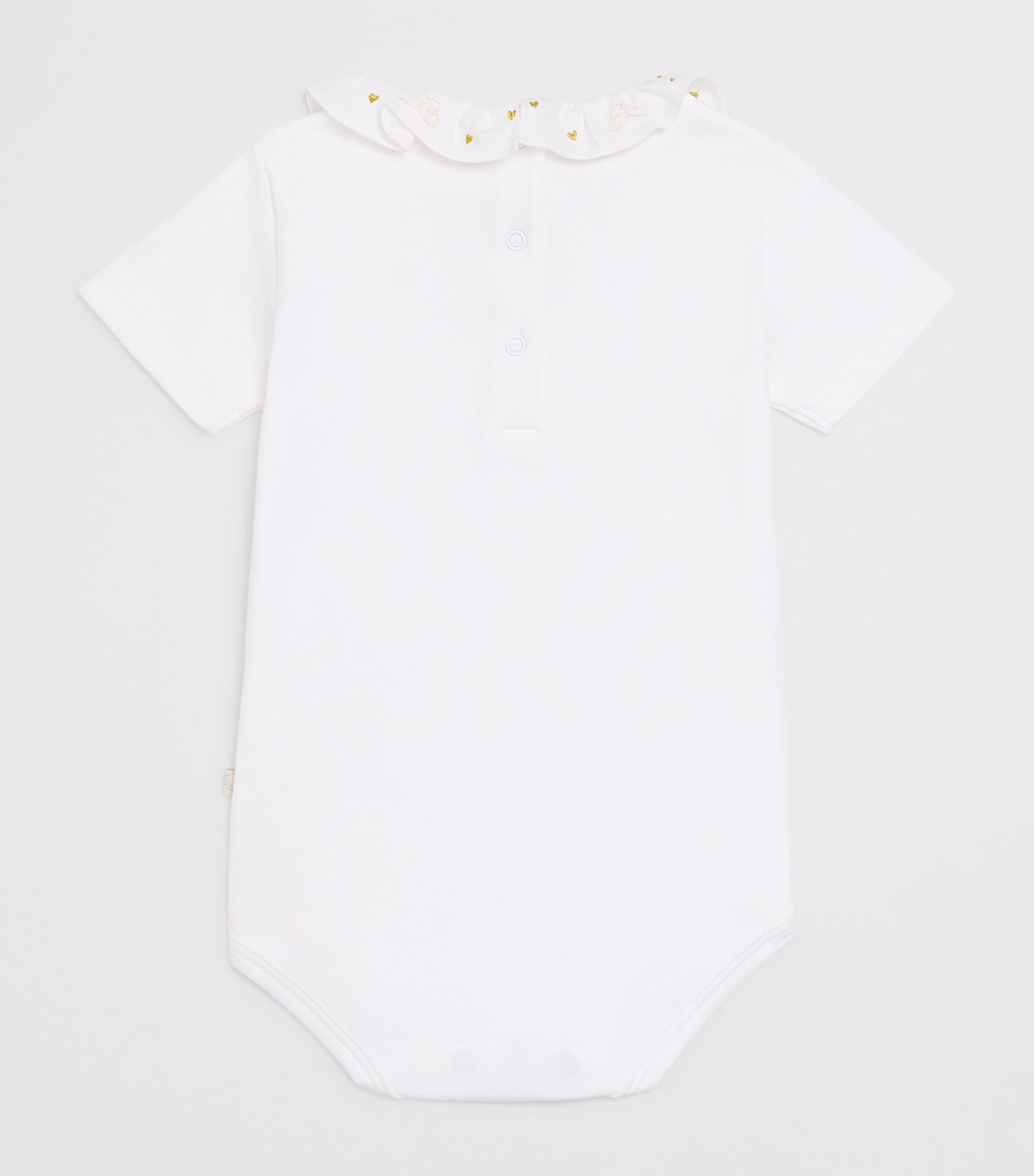 Marie-Chantal Pima Cotton Angel Wing Ruffle Collar Bodysuit (0-18 Months) White Image 2