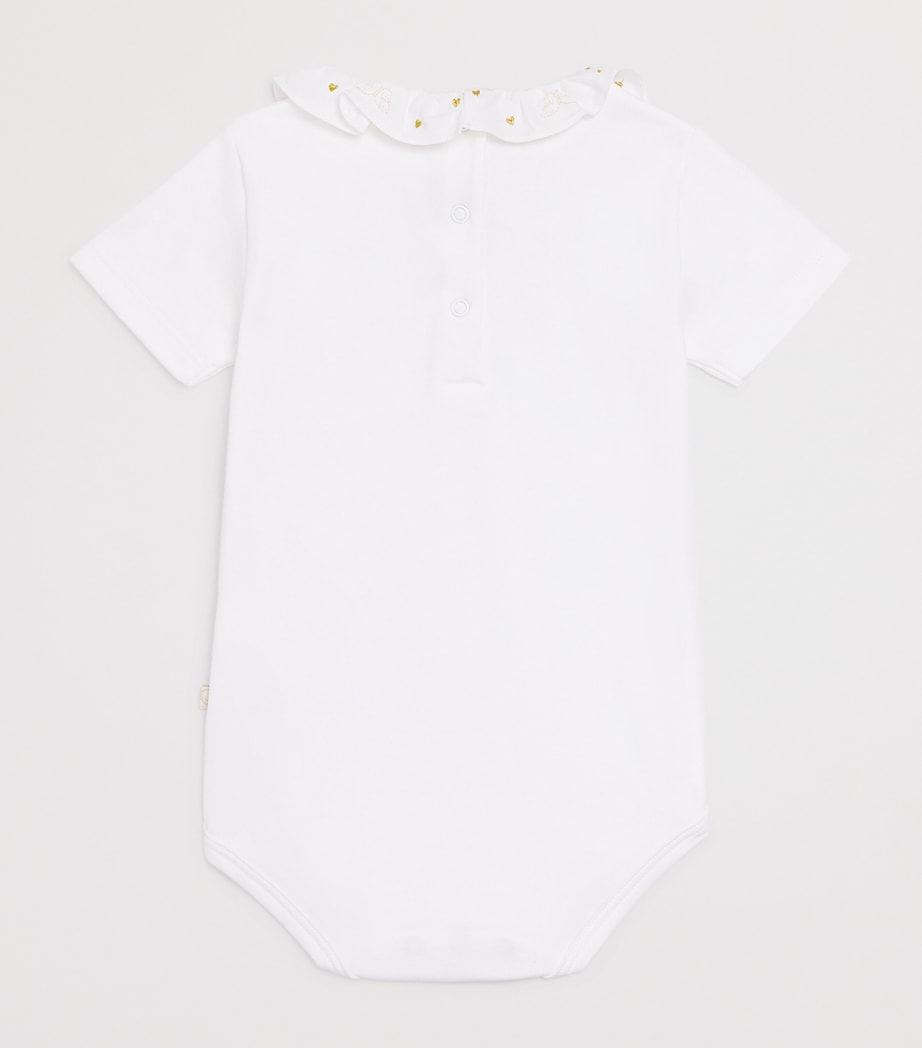 Marie-Chantal Pima Cotton Angel Wing Ruffle Collar Bodysuit (0-18 Months) White Image 2