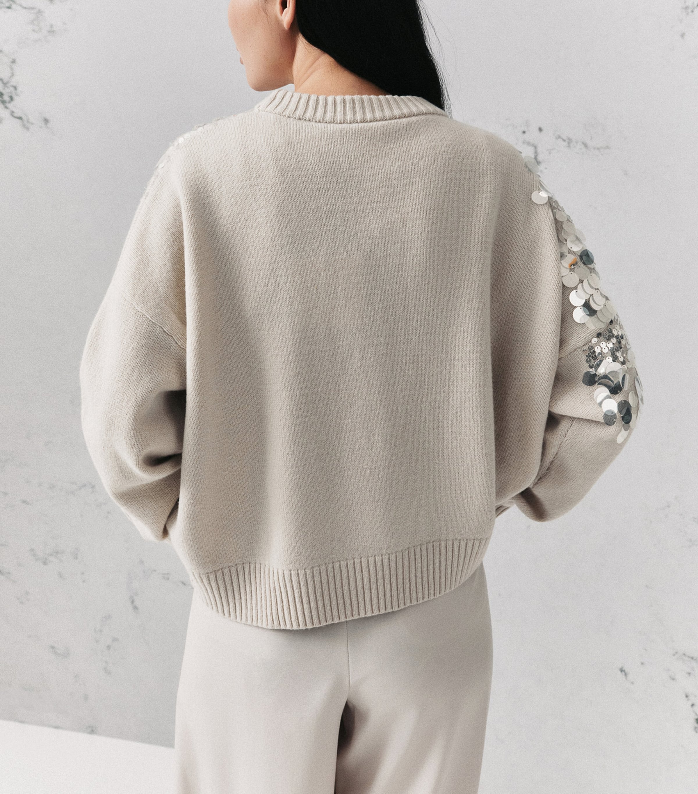 Marella Womens Wool Sequinned Sweater Turtledove Image 3