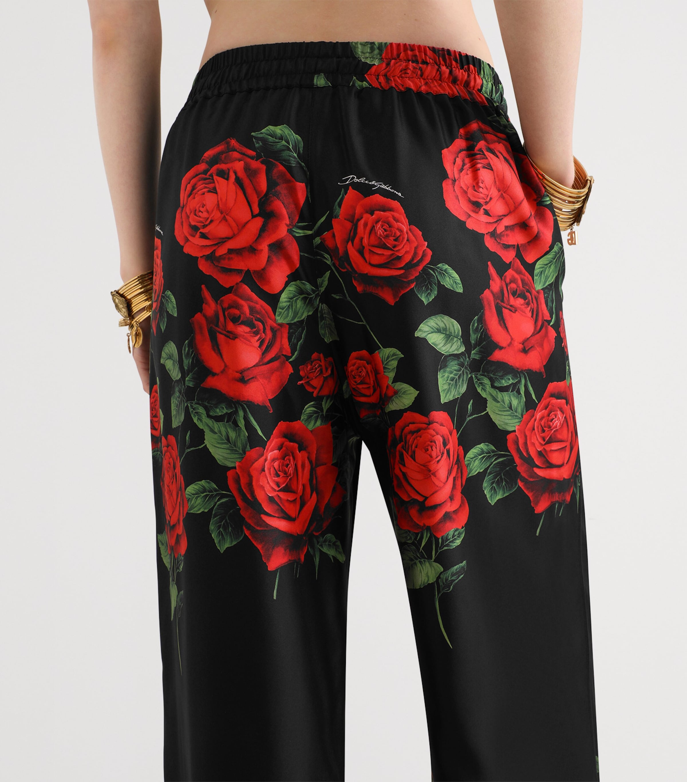 Dolce&Gabbana Womens Silk Rose-Print Trousers Rose Rosse F Image 5