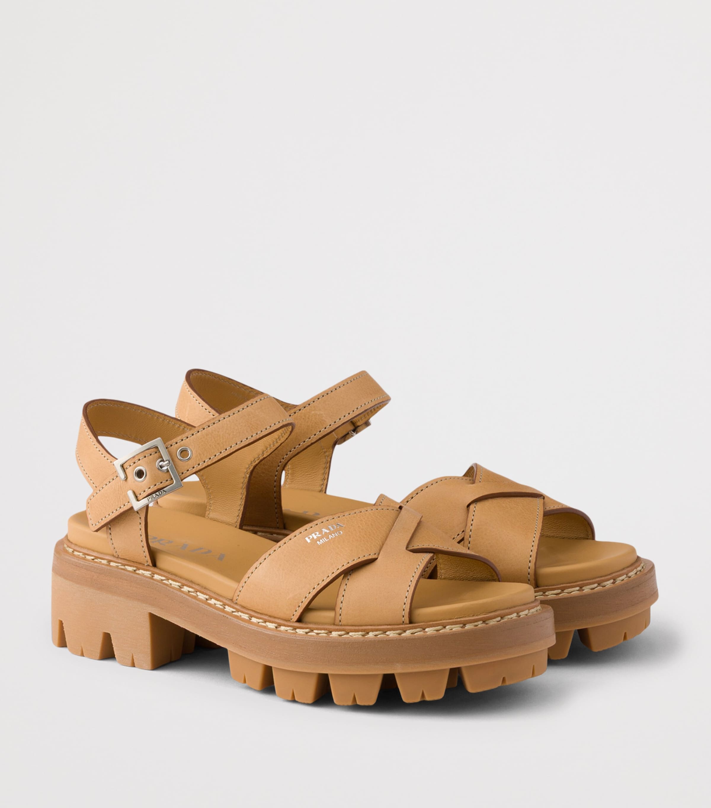Prada Lambskin Platform Sandals 55 Neutral Image 2