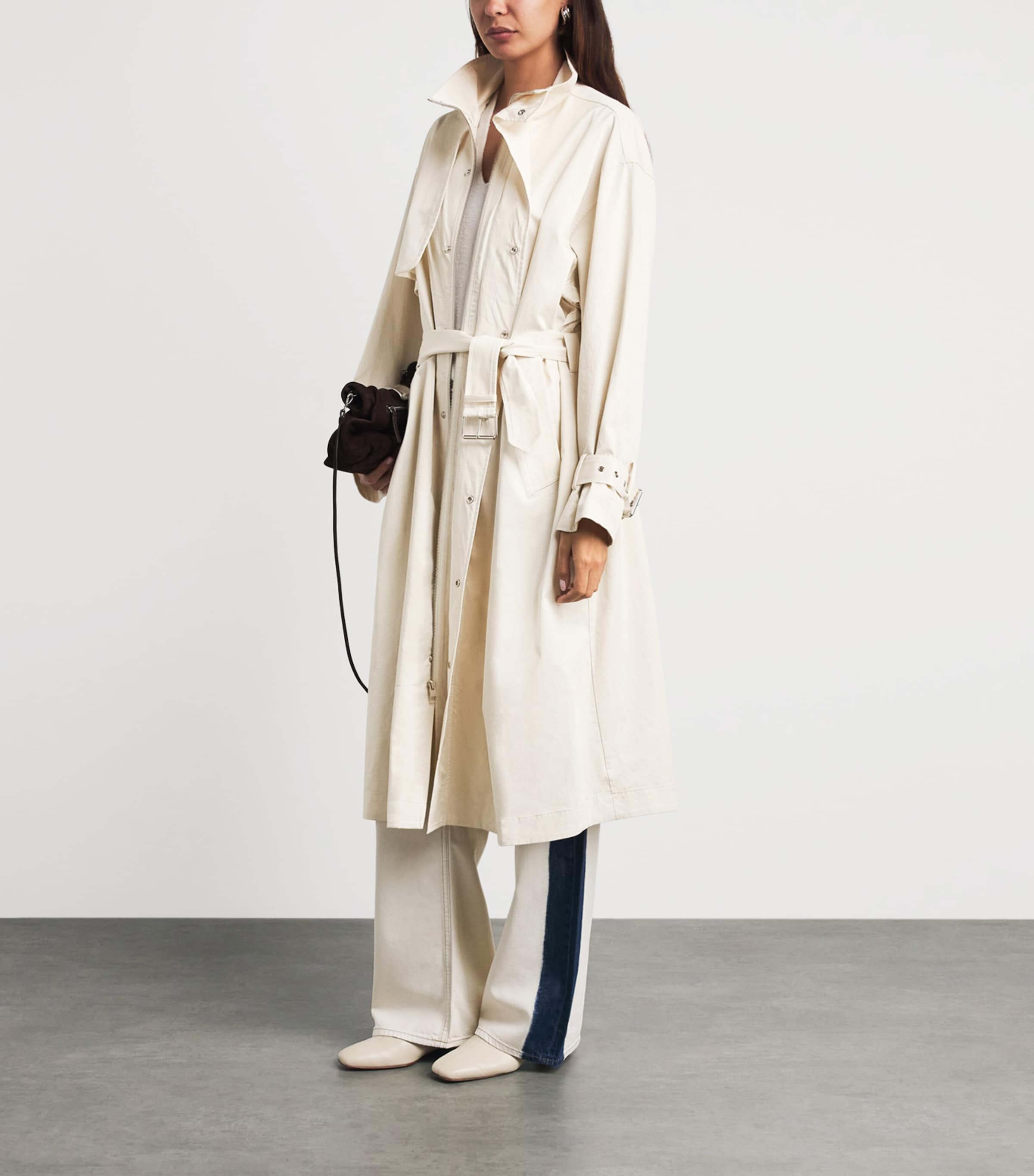 FRAME Womens Cotton The Field Trench Coat Ecru Image 2