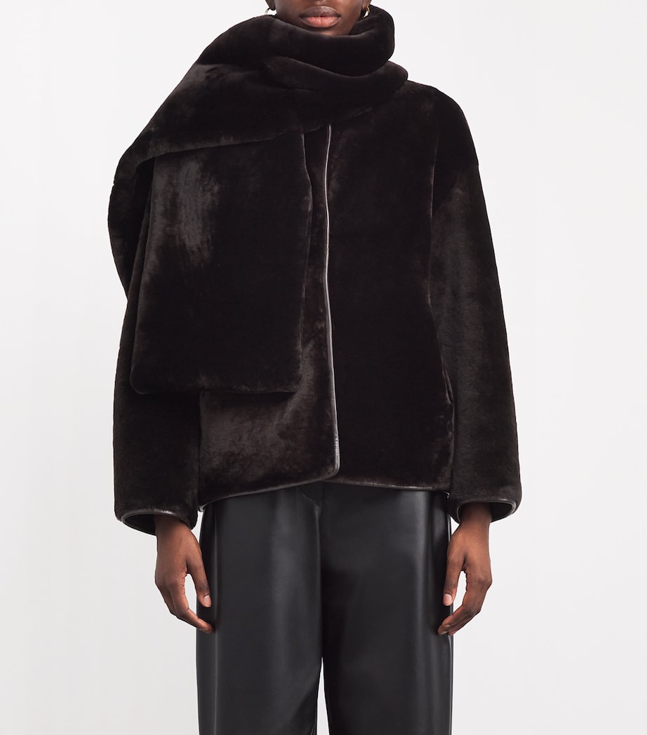 NOUR HAMMOUR Womens Lamb Fur Lyra Coat and Scarf Cocolat Fondant Image 3