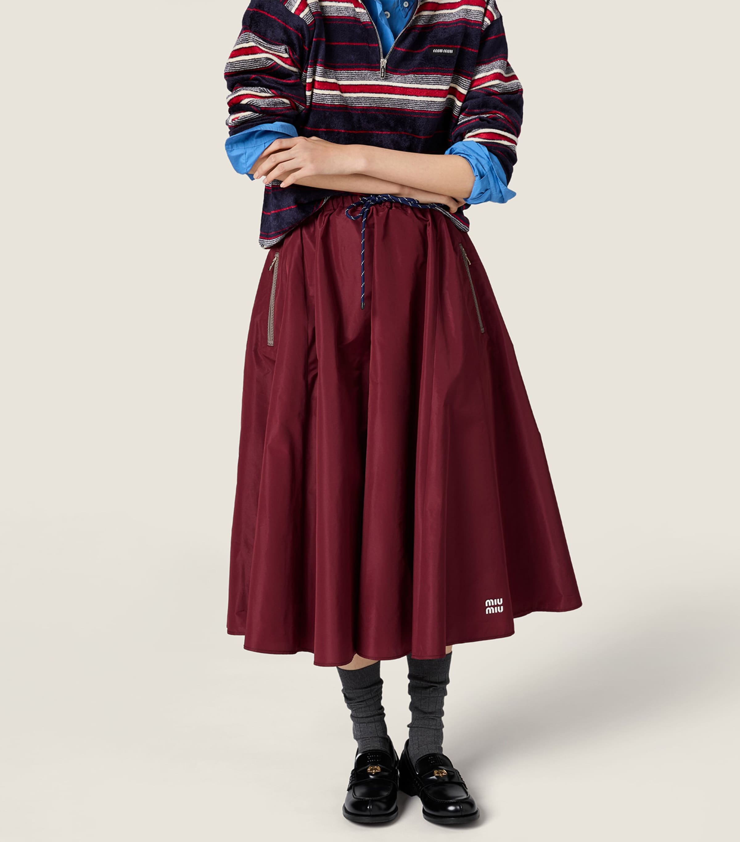 Miu Miu Womens Technical Drawstring Midi Skirt Image 3