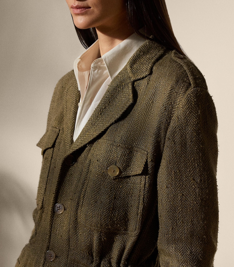 Silk-Linen Herringbone Schmitt Tweed Jacket OLIVE Image 4