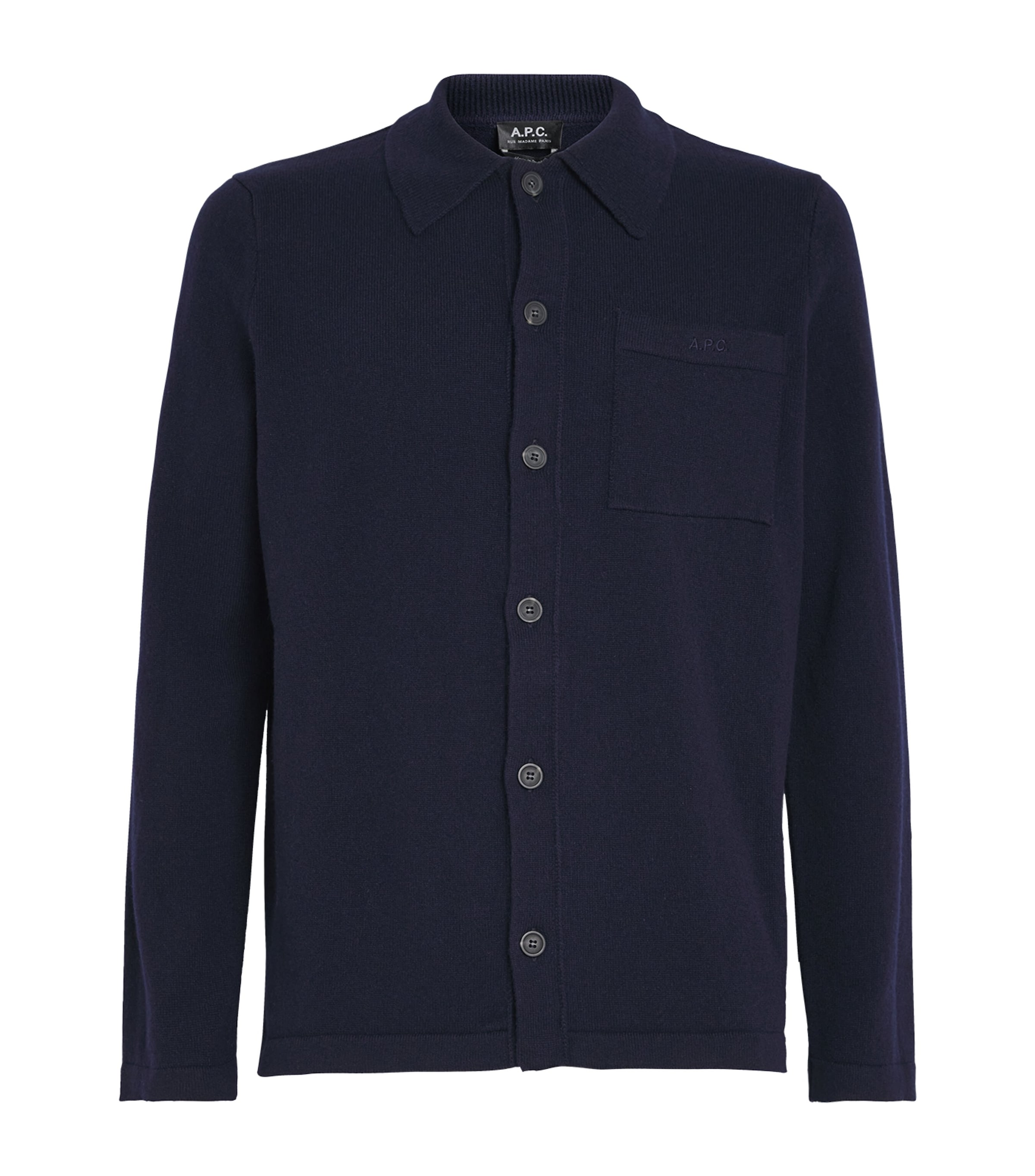 A.P.C. Mens Wool Long-Sleeve Polo Shirt Iak Dark Navy Image 1