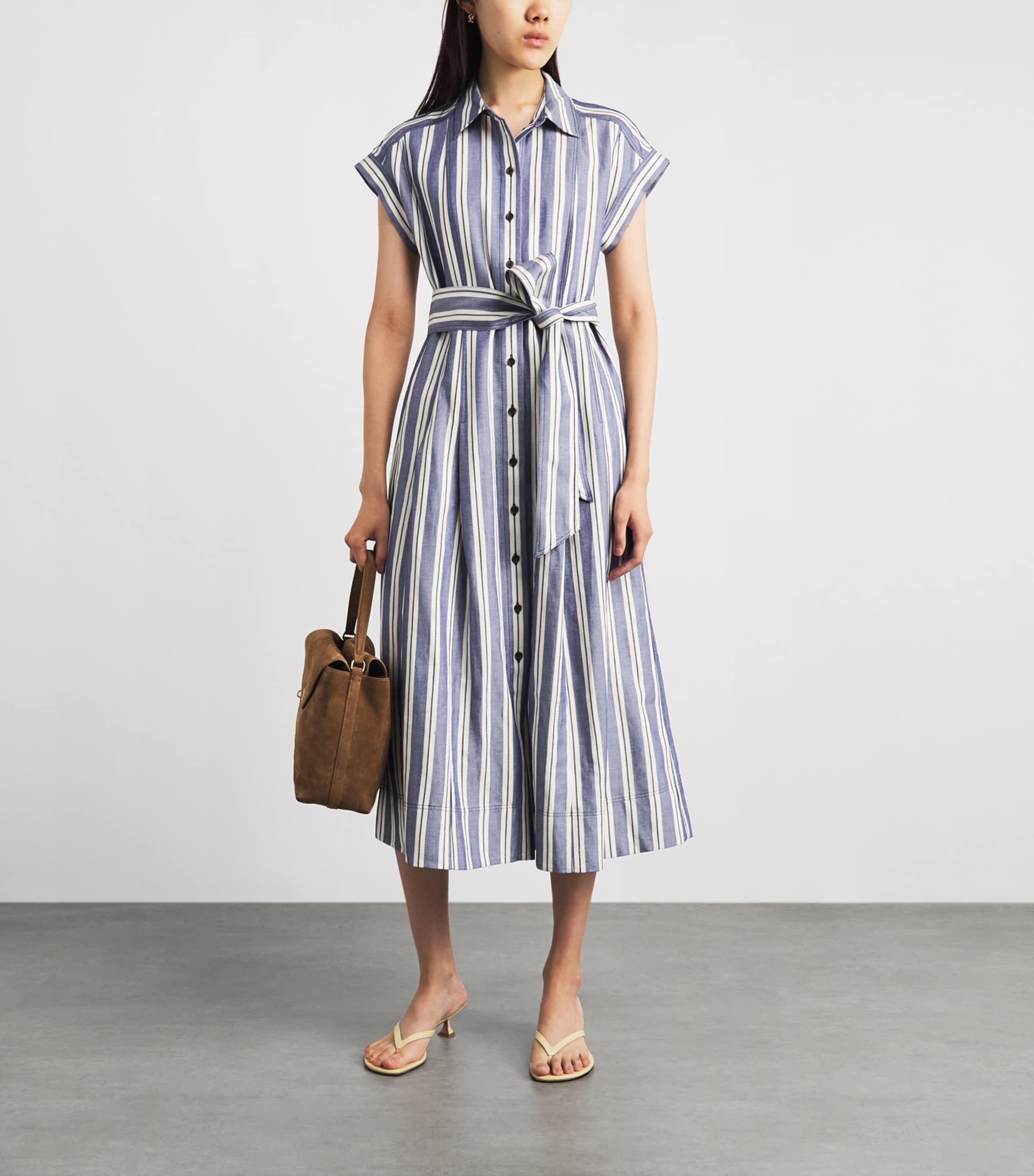 ME+EM Womens Stripe Midi Shirt Dress Blue/multi Image 2