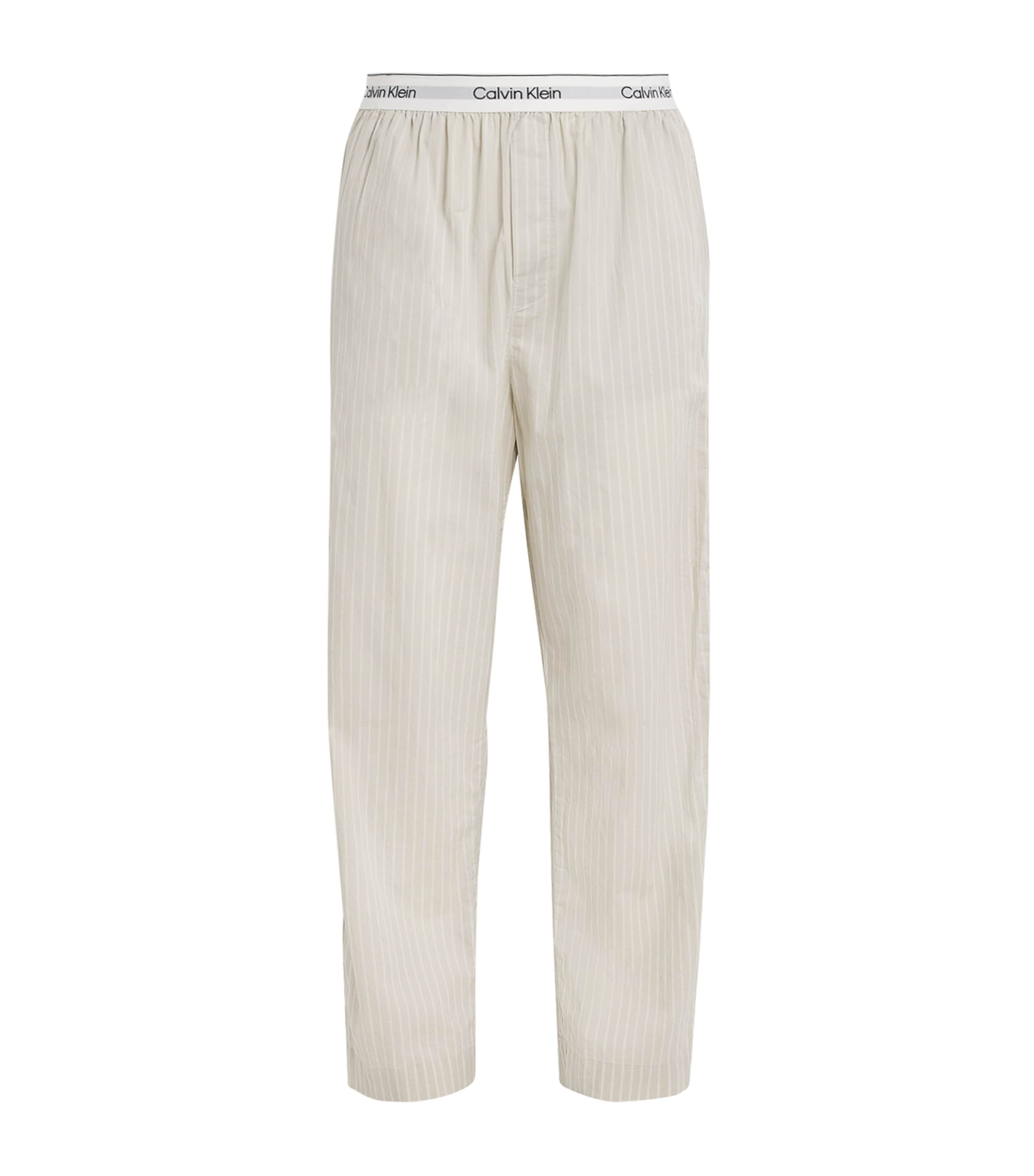 Shop Calvin Klein Cotton Stripe Lounge Trousers In Green