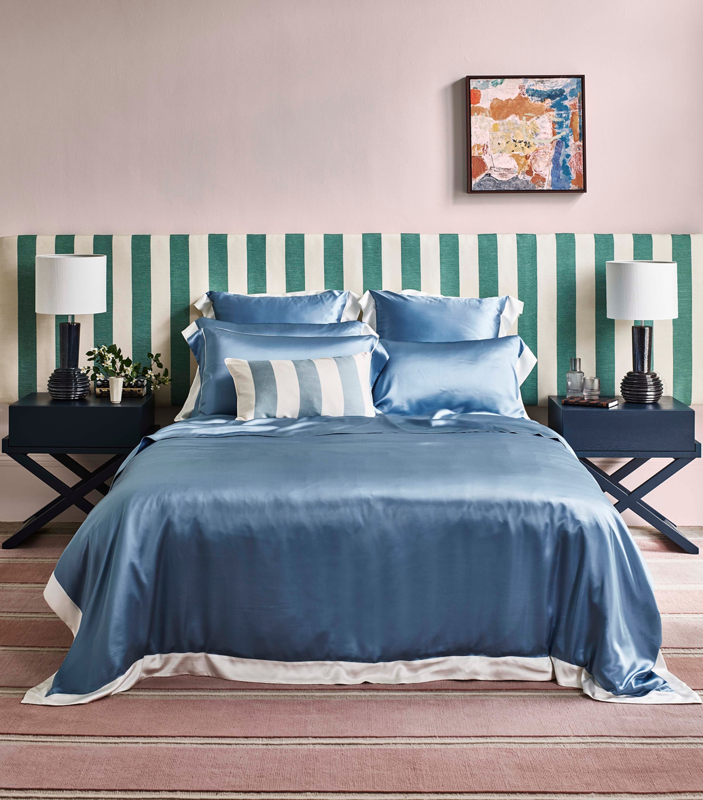 Silk Super King Duvet Cover (220cm x 260cm) SMMRHLL BLUE & IVORY Image 2