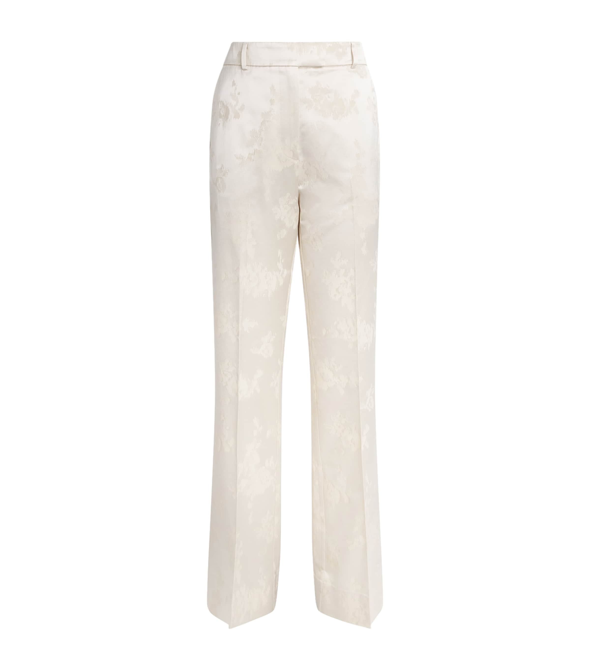 GANNI Womens Satin Floral Tailored Trousers Egret Image 1