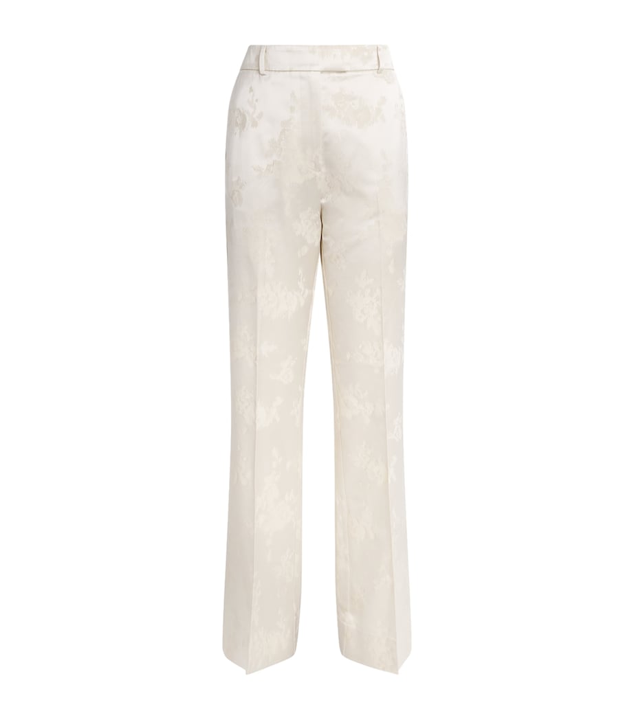 GANNI Womens Satin Floral Tailored Trousers Egret Image 1