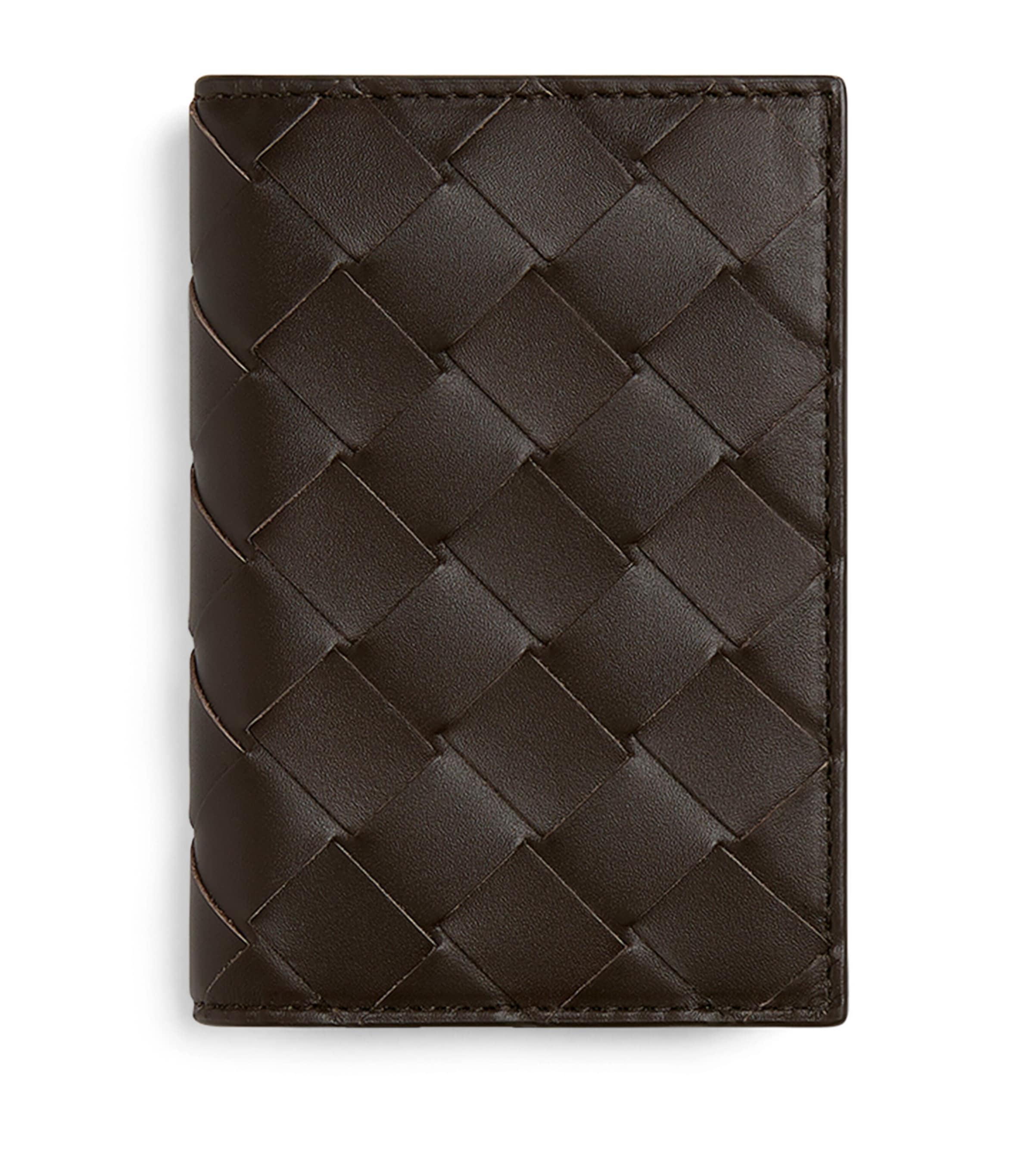 Bottega Veneta Leather Intrecciato Bifold Passport Cover In Brown