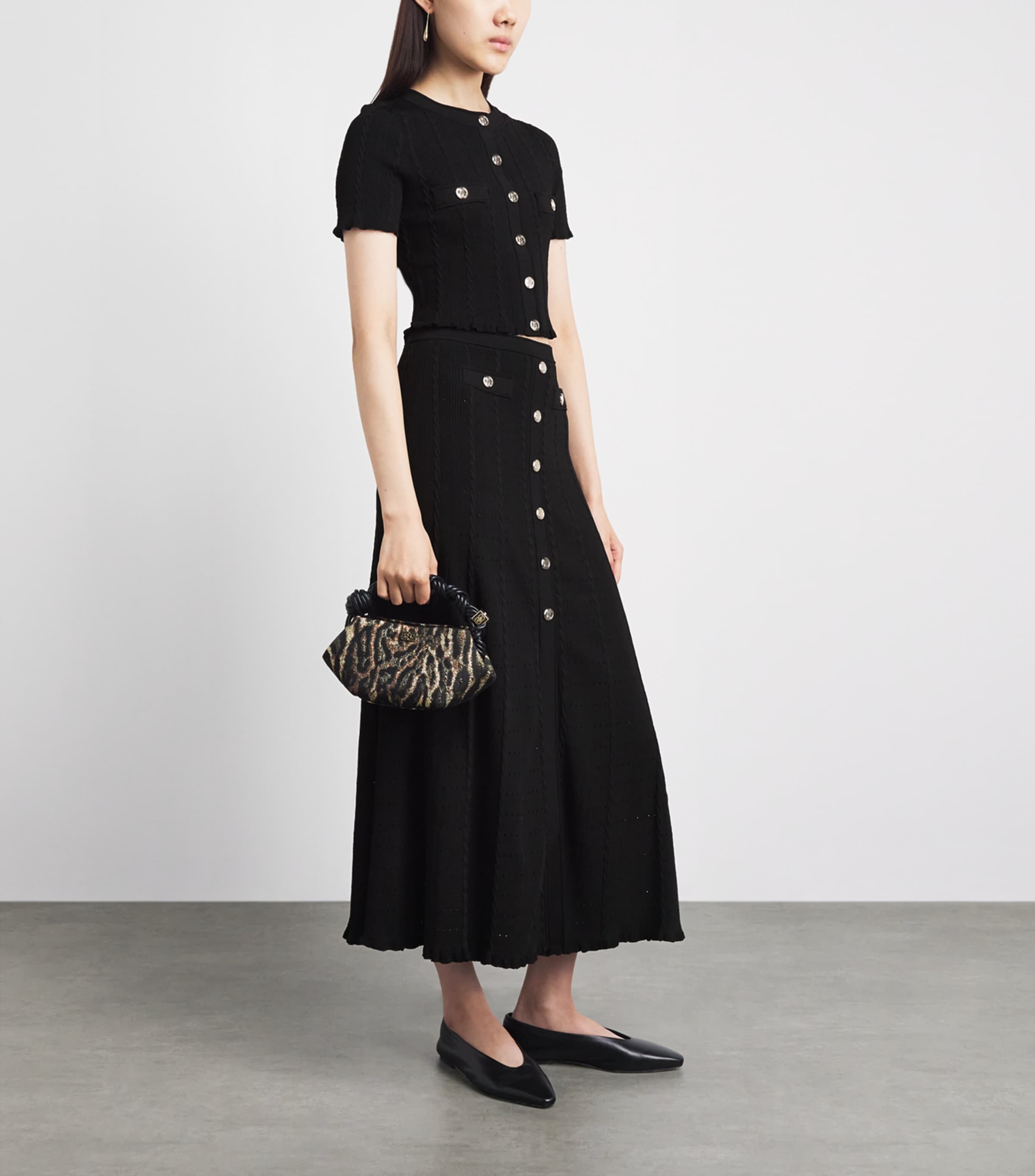 Sandro Paris Womens Knitted Button-Front Maxi Skirt Black Image 2