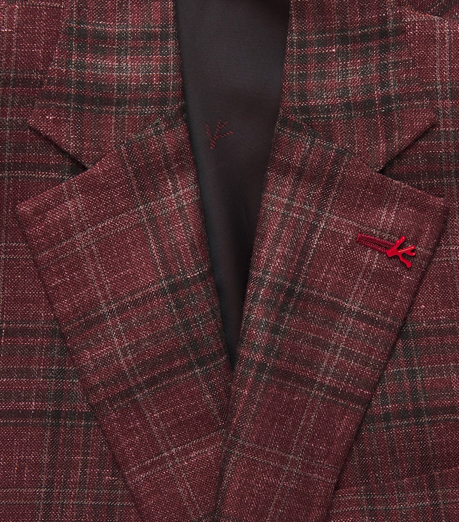 Isaia Mens Wool-Cashmere-Silk Check Capri Blazer Image 6