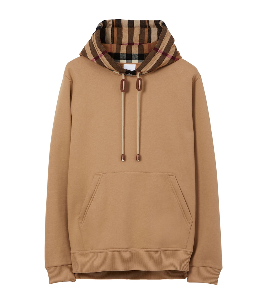 Cotton Check-Trim Hoodie CAMEL Image 1