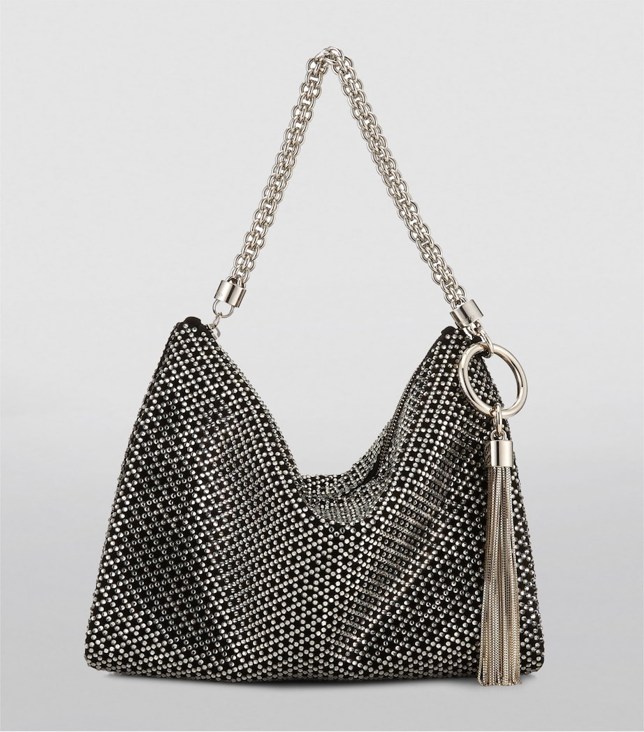 Suede Crystal-Embellished Callie Clutch Bag BLACK Image 3