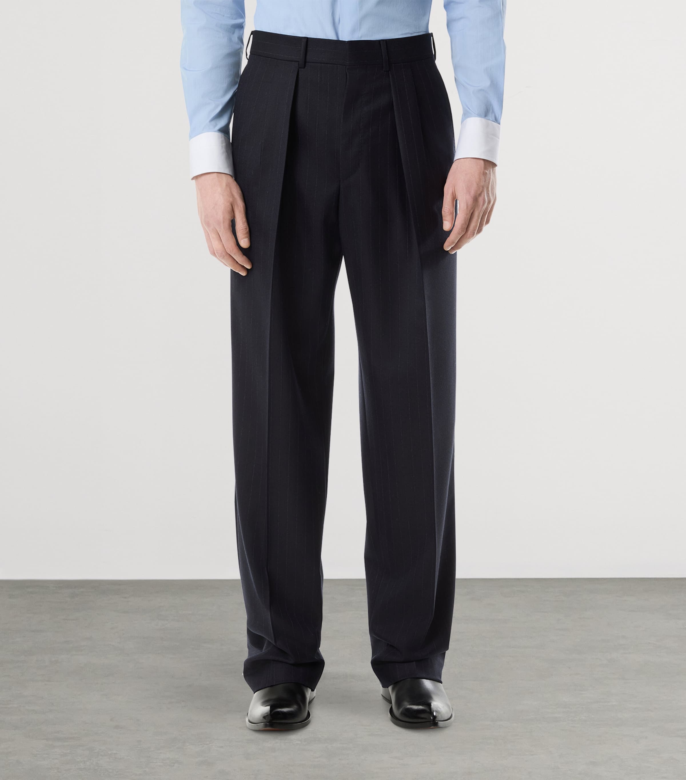 Wool Pinstripe Pleated Trousers UCC Image 4