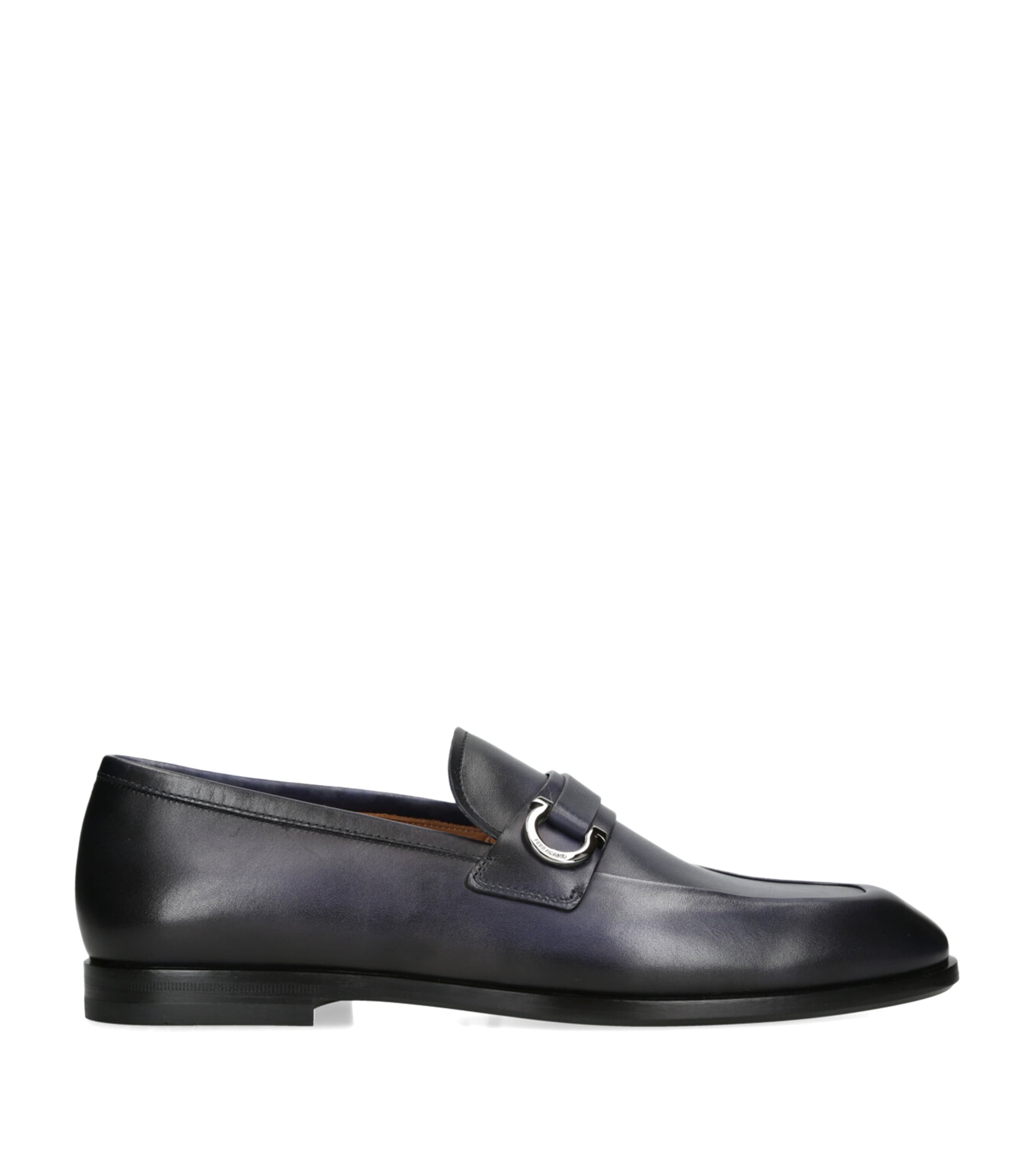 Ferragamo Leather Florio Loafers In Navy