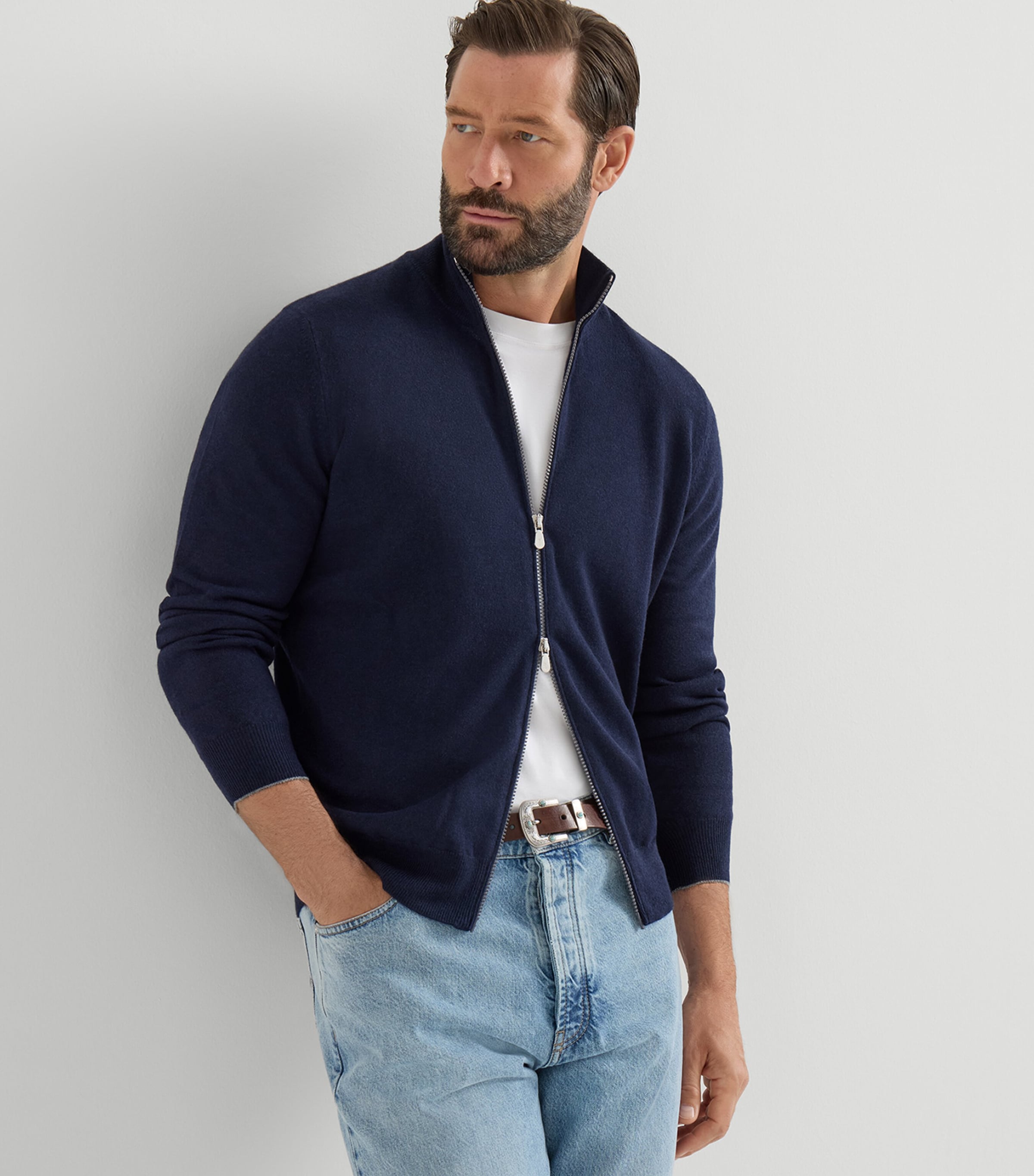 Brunello Cucinelli Mens Cashmere Zip-Up Cardigan Image 4