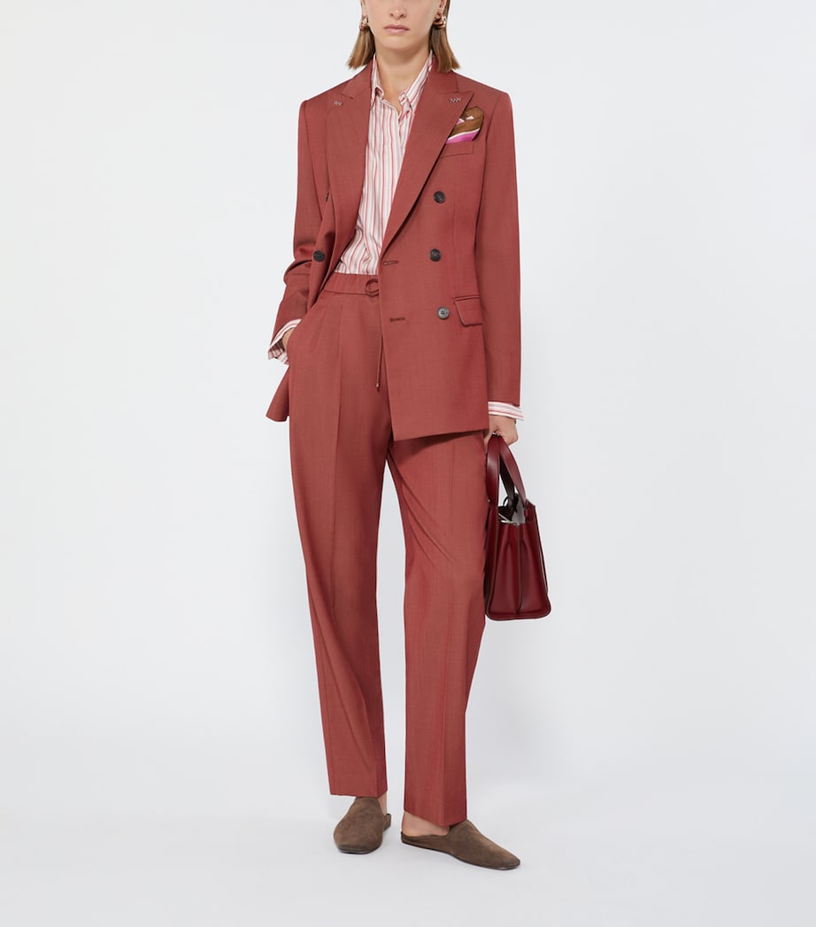 Max Mara Womens Wool Gabardine Drawstring Trousers Red Image 2