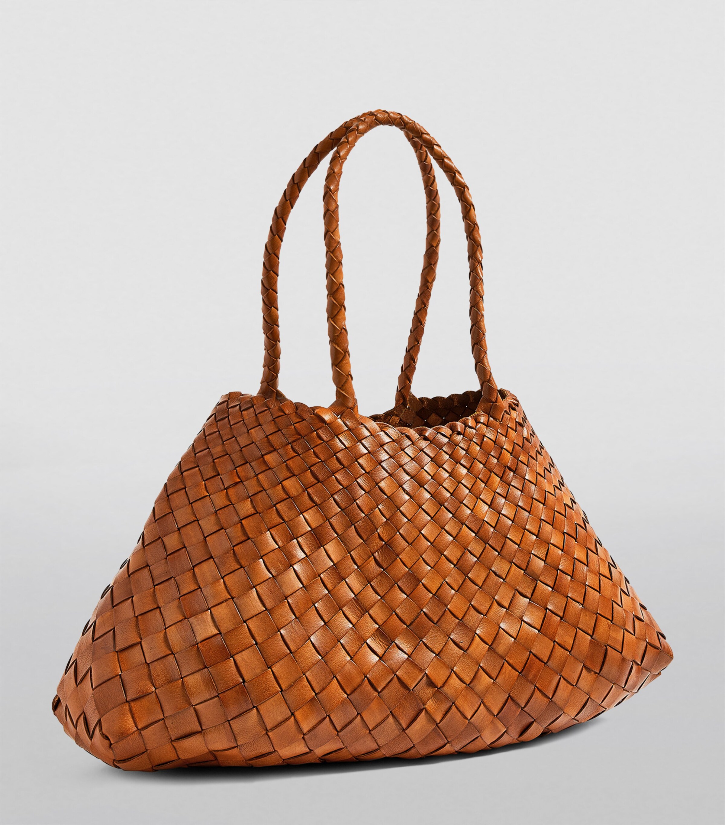 Large Leather Woven Santa Croce Tote Bag TAN Image 2