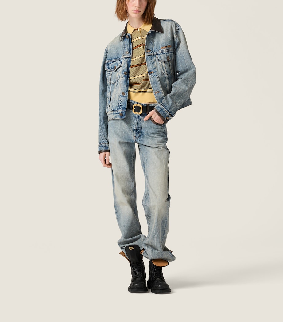 Leather Trim Jeans F0076 Image 2